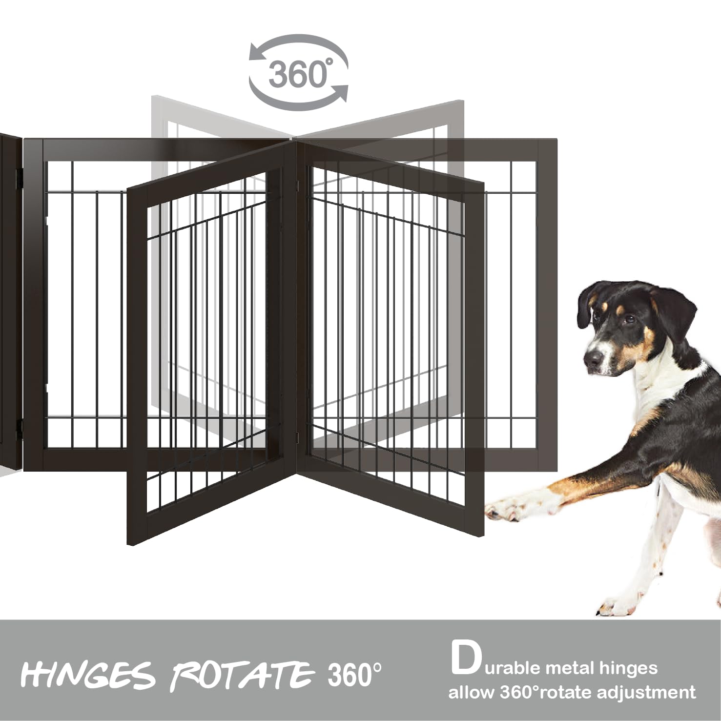 PAWLAND 144-inch Extra Wide 30-inches Tall Dog gate with Door Walk Through, Freestanding Wire Pet Gate for The House, Doorway, Stairs, Pet Puppy Safety Fence, Support Feet Included, Espresso,6 Panels - Image 7