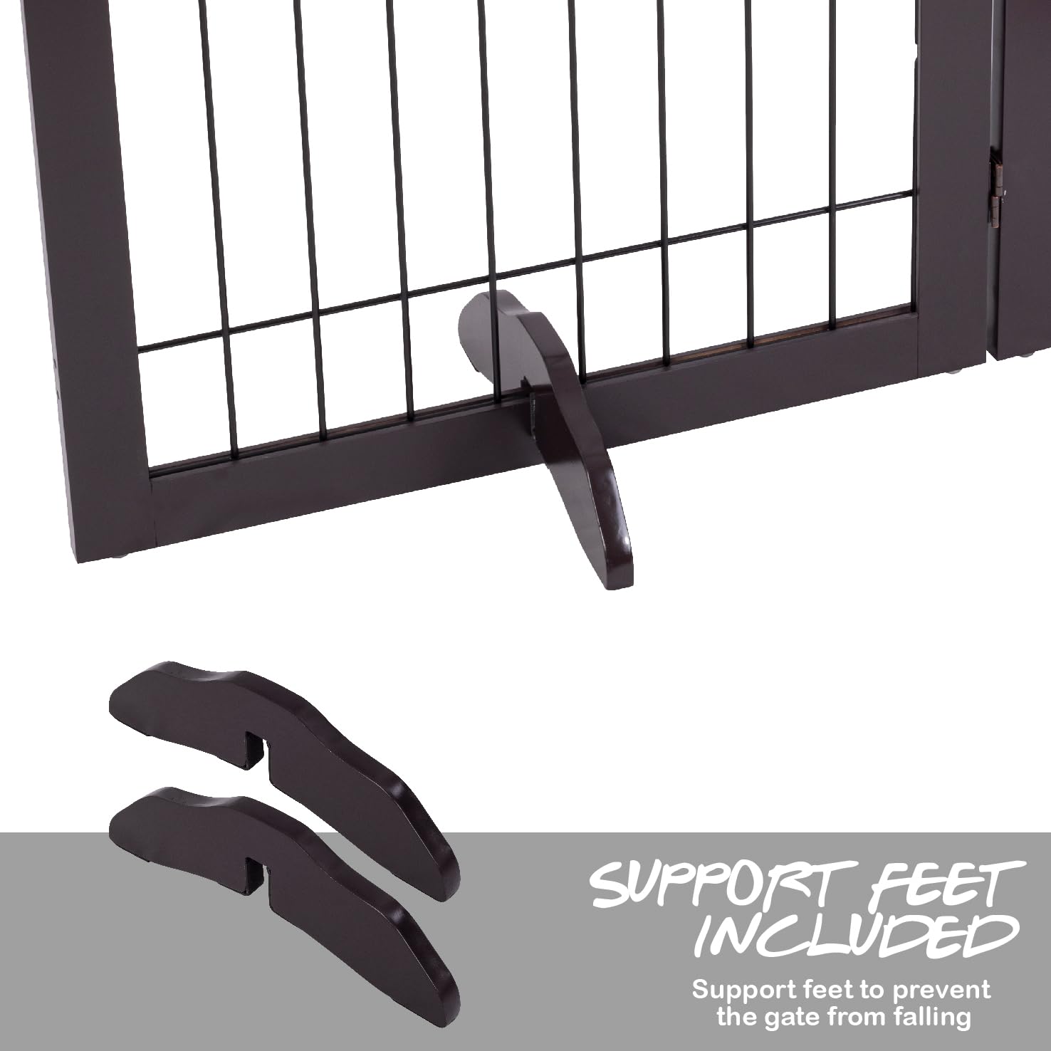 PAWLAND 144-inch Extra Wide 30-inches Tall Dog gate with Door Walk Through, Freestanding Wire Pet Gate for The House, Doorway, Stairs, Pet Puppy Safety Fence, Support Feet Included, Espresso,6 Panels - Image 9
