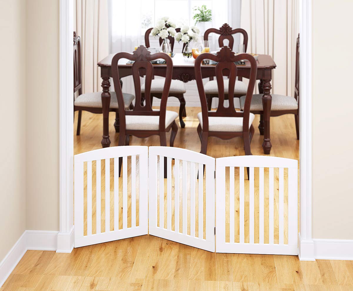 PAWLAND Wooden Freestanding Foldable Pet Gate for Dogs, 24 inch 3 Panels Step Over Fence, Dog Gate for The House, Doorway, Stairs, Extra Wide (White, 24" Height-3 Panels) - Image 3