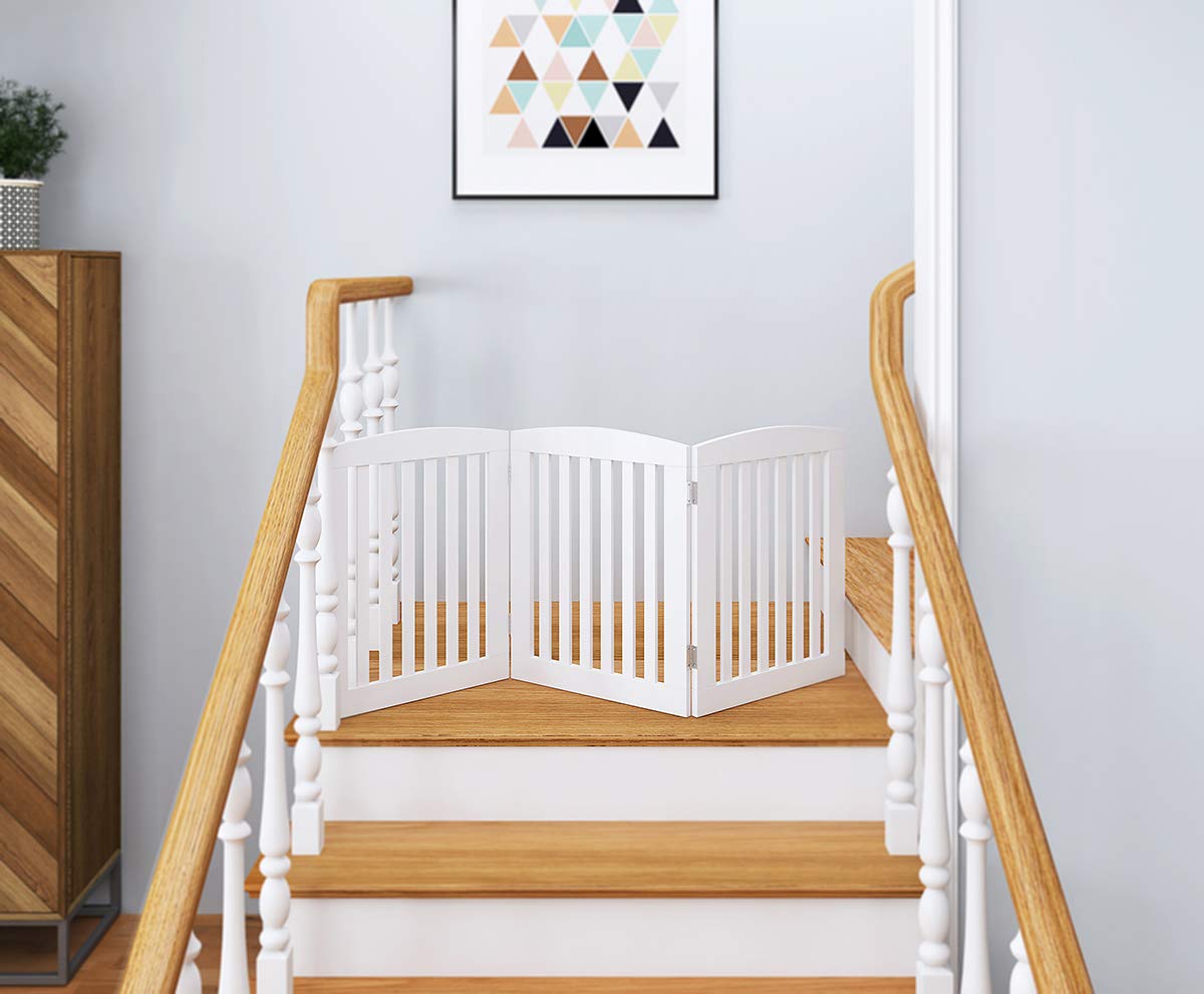 PAWLAND Wooden Freestanding Foldable Pet Gate for Dogs, 24 inch 3 Panels Step Over Fence, Dog Gate for The House, Doorway, Stairs, Extra Wide (White, 24" Height-3 Panels) - Image 5