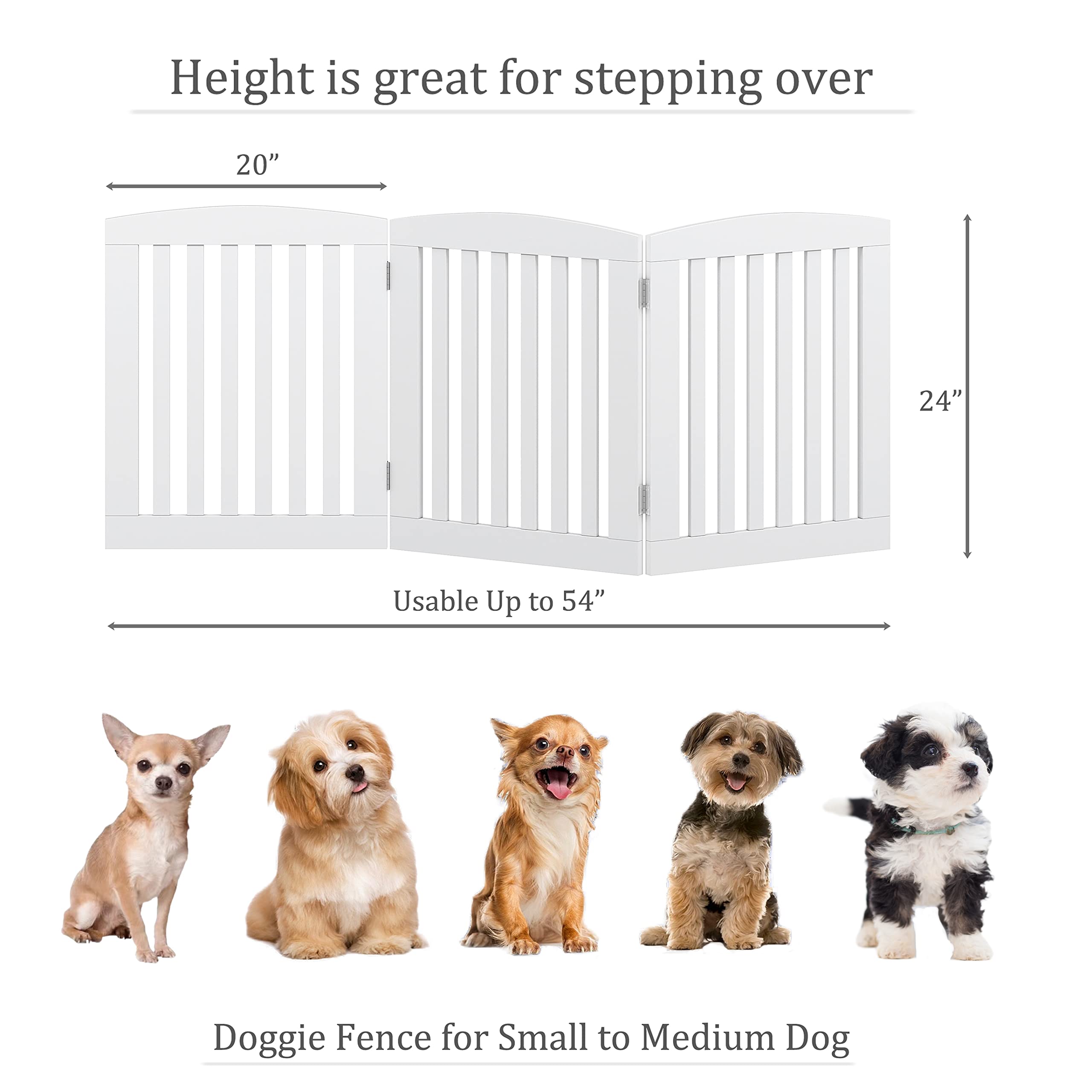 PAWLAND Wooden Freestanding Foldable Pet Gate for Dogs, 24 inch 3 Panels Step Over Fence, Dog Gate for The House, Doorway, Stairs, Extra Wide (White, 24" Height-3 Panels) - Image 6