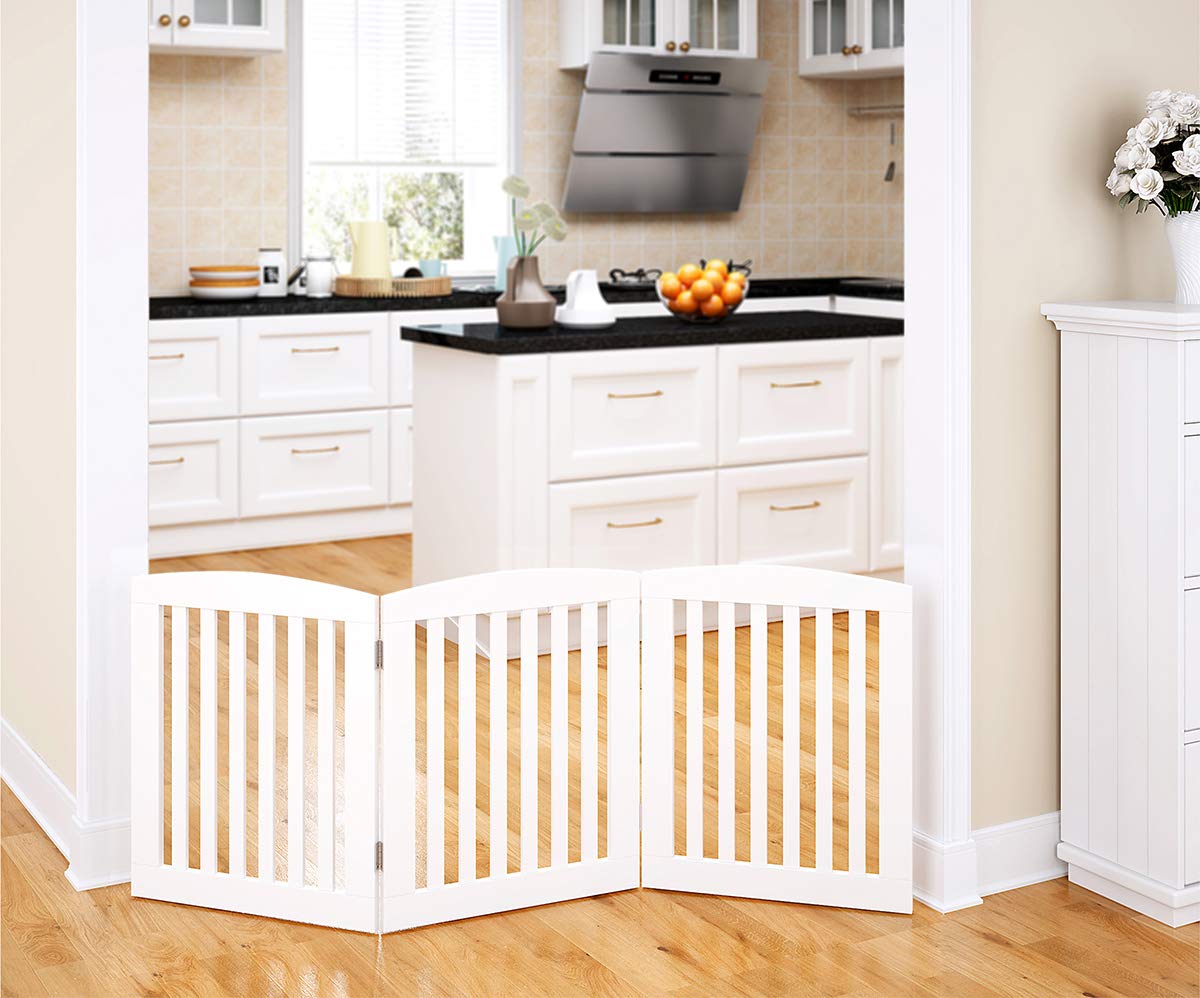 PAWLAND Wooden Freestanding Foldable Pet Gate for Dogs, 24 inch 3 Panels Step Over Fence, Dog Gate for The House, Doorway, Stairs, Extra Wide (White, 24" Height-3 Panels) - Image 7