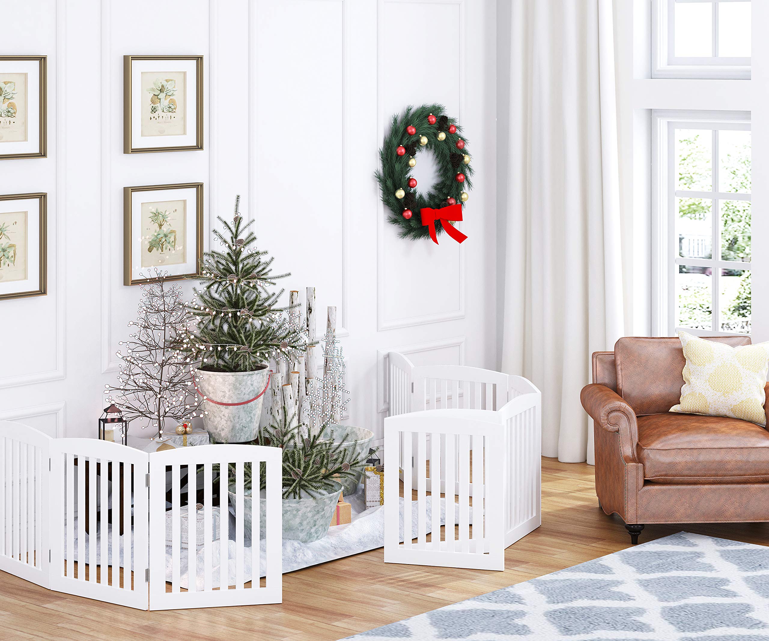 PAWLAND Wooden Freestanding Foldable Pet Gate for Dogs, 24 inch 3 Panels Step Over Fence, Dog Gate for The House, Doorway, Stairs, Extra Wide (White, 24" Height-3 Panels) - Image 8