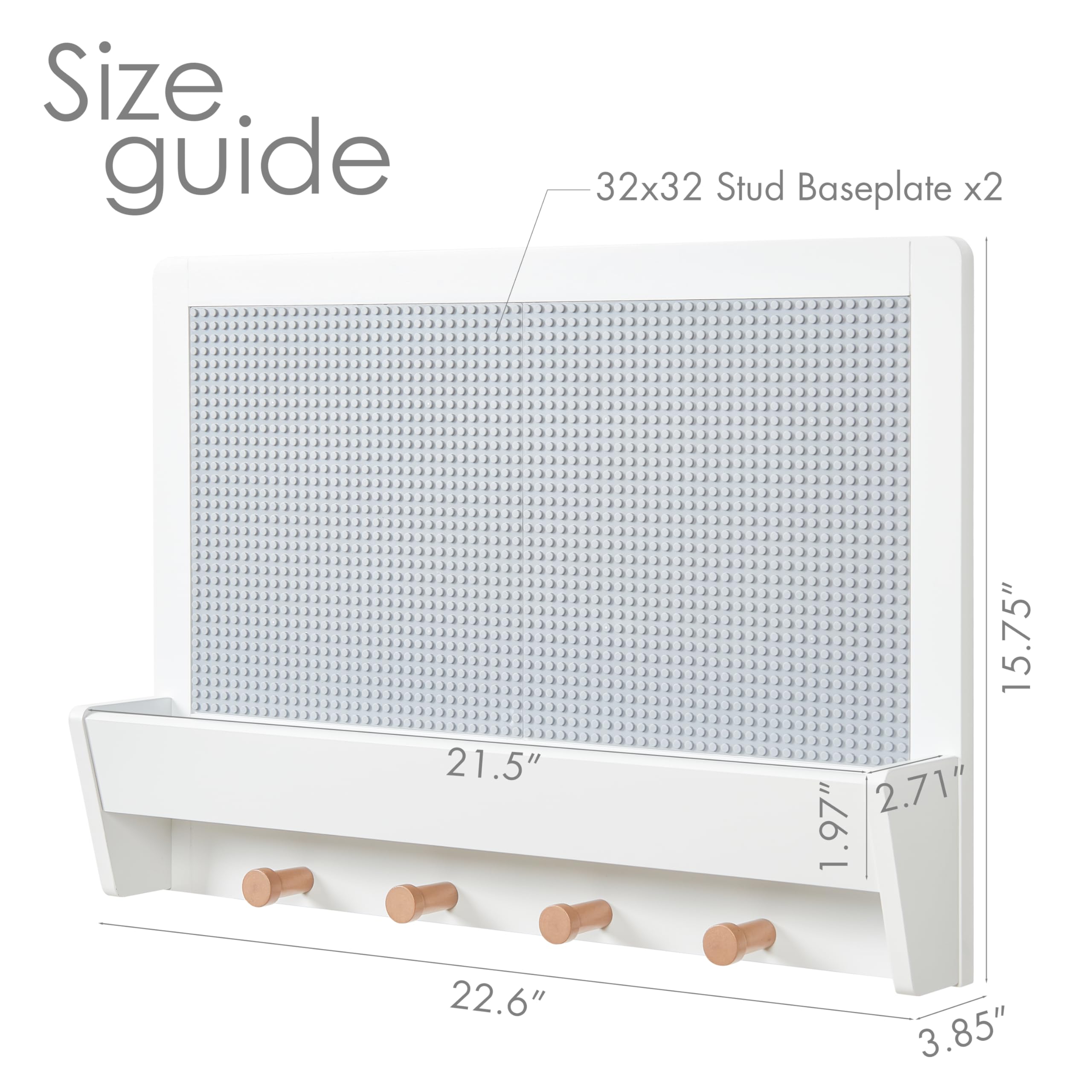 UTEX 2 in 1 Building Block Wall Panel for Kids with Shelf and Hooks, Wood Wall Shelf for Playroom, Nursery - Image 3