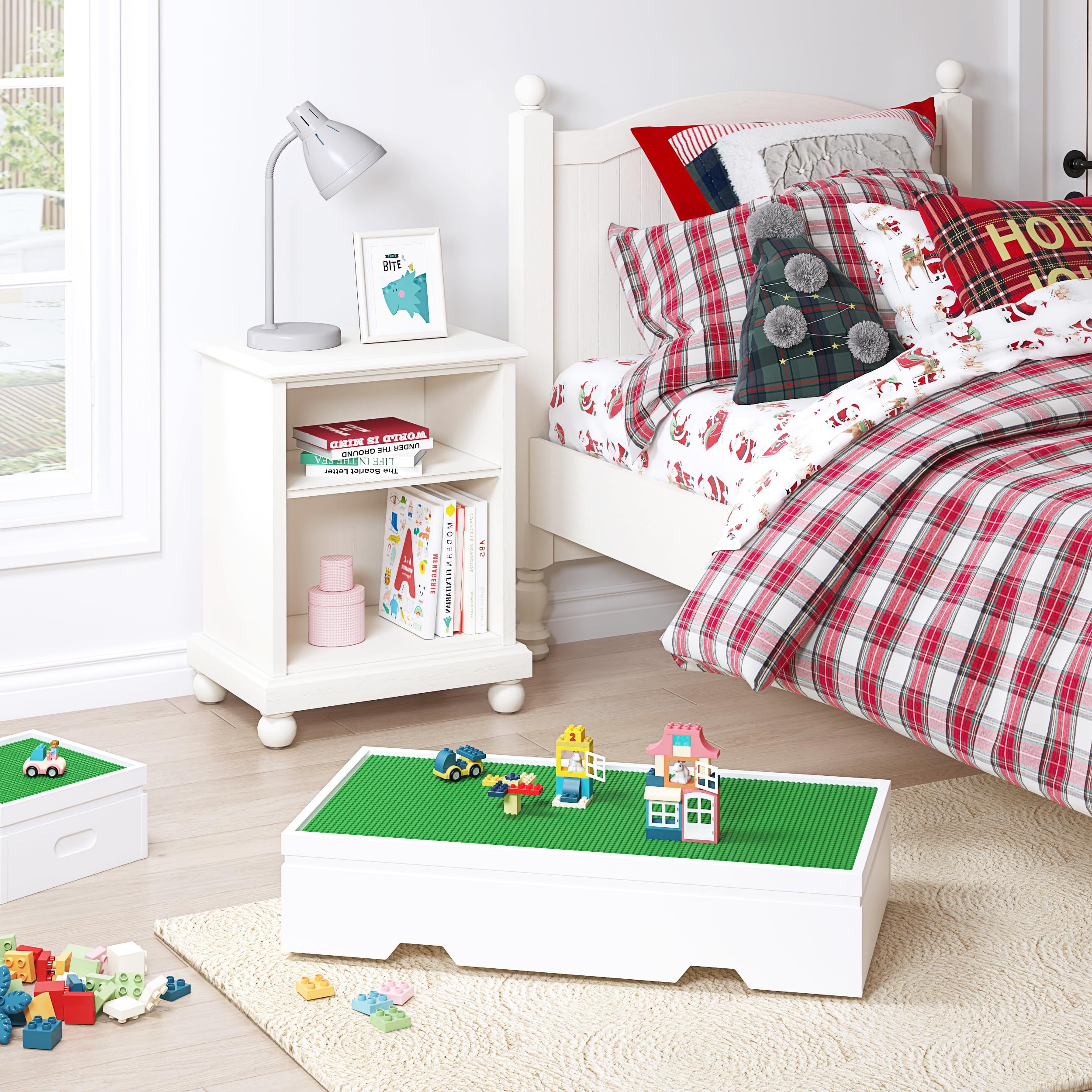 UTEX 3 in 1 Construction Play Table Compatible with Lego, Rolling Kids Activity Train Table with Storage and Wheels, Reversible Top Store Under Beds or Sofas - Image 8