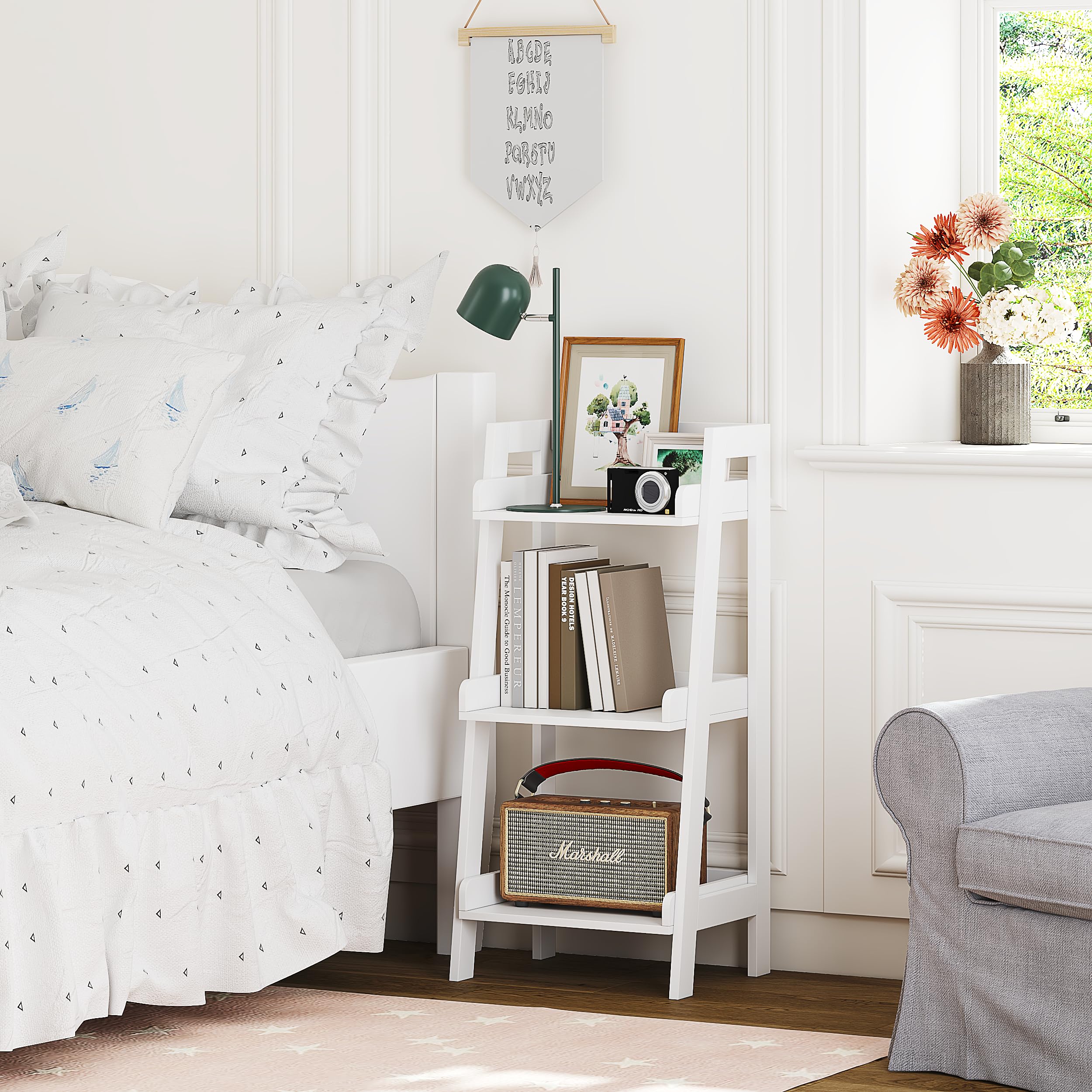 UTEX 3-Tier Ladder Shelf, Bathroom Shelf Freestanding, 3-Shelf Spacesaver Open Wood Shelving Unit, Ladder Shelf (White) - Image 6