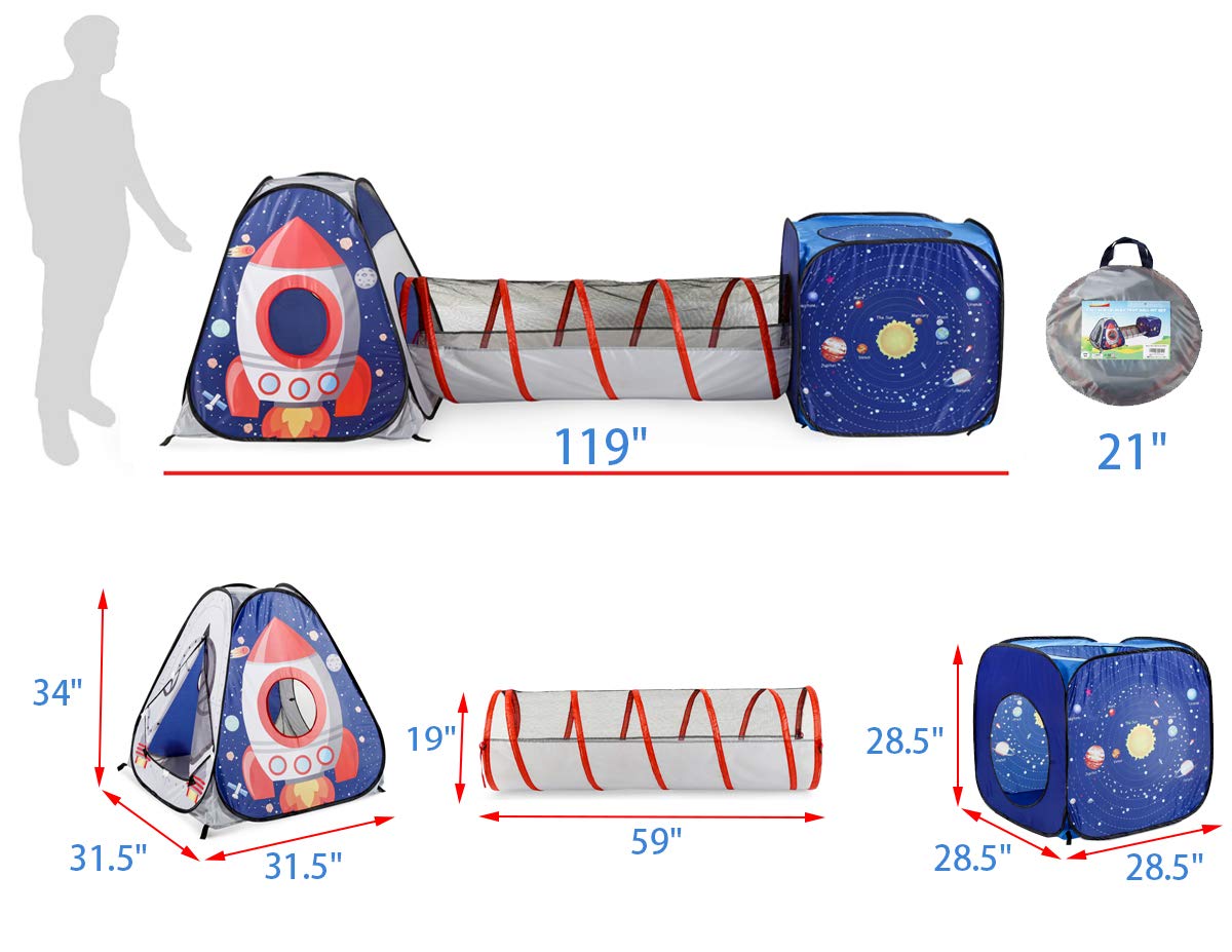 UTEX 3pc Space Astronaut Pop Up Play Tents with Tunnels for Kids, Boys, Girls, Babies and Toddlers, Indoor/Outdoor Playhouse ¨CStem Inspired Design W/Solar System & Planet - Image 6