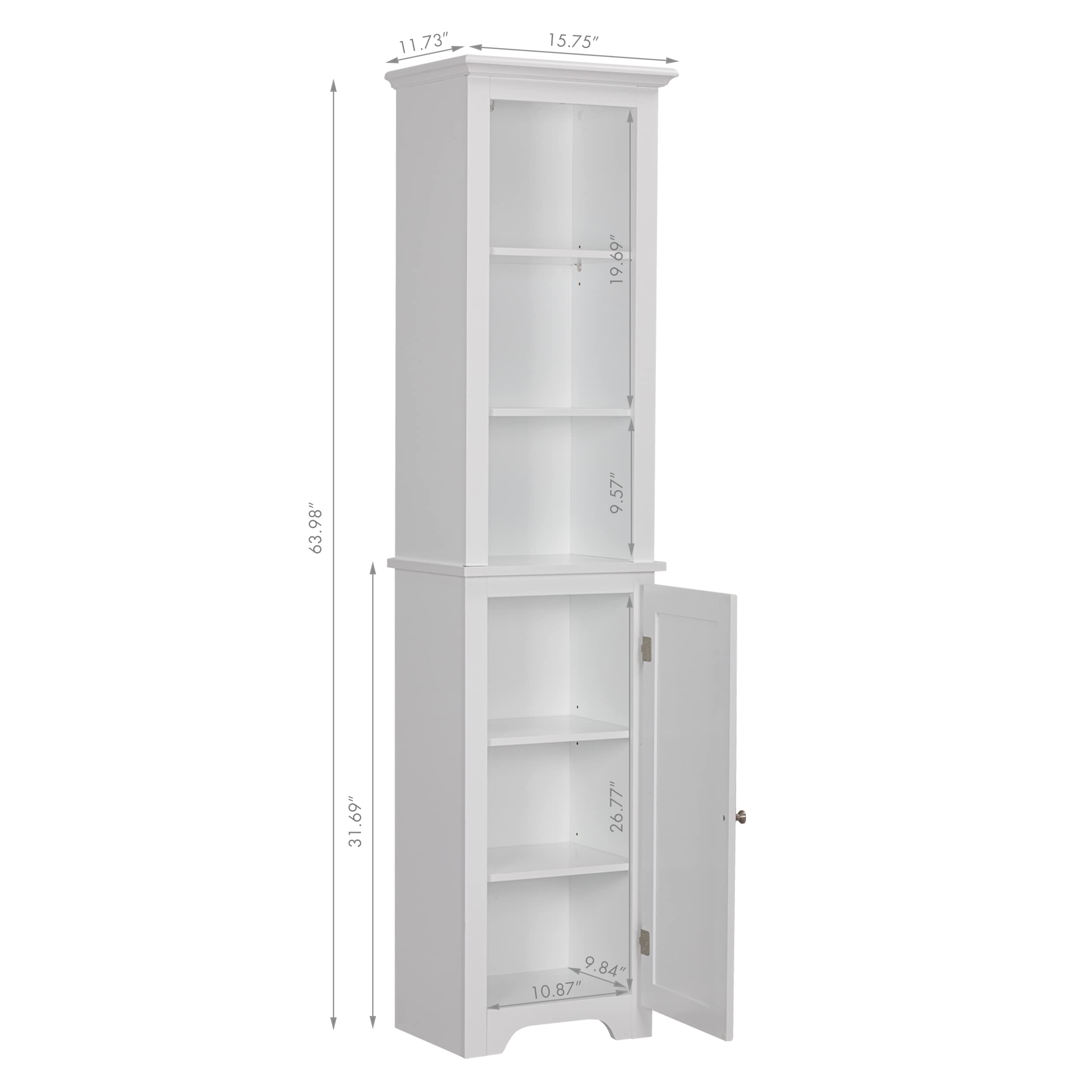 UTEX 64" Freestanding Storage Cabinet, Bathroom Tall Silm Cabinet with Doors and Adjustable Shelves, Free Standing Linen Tower, Home Storage Furniture, White - Image 3