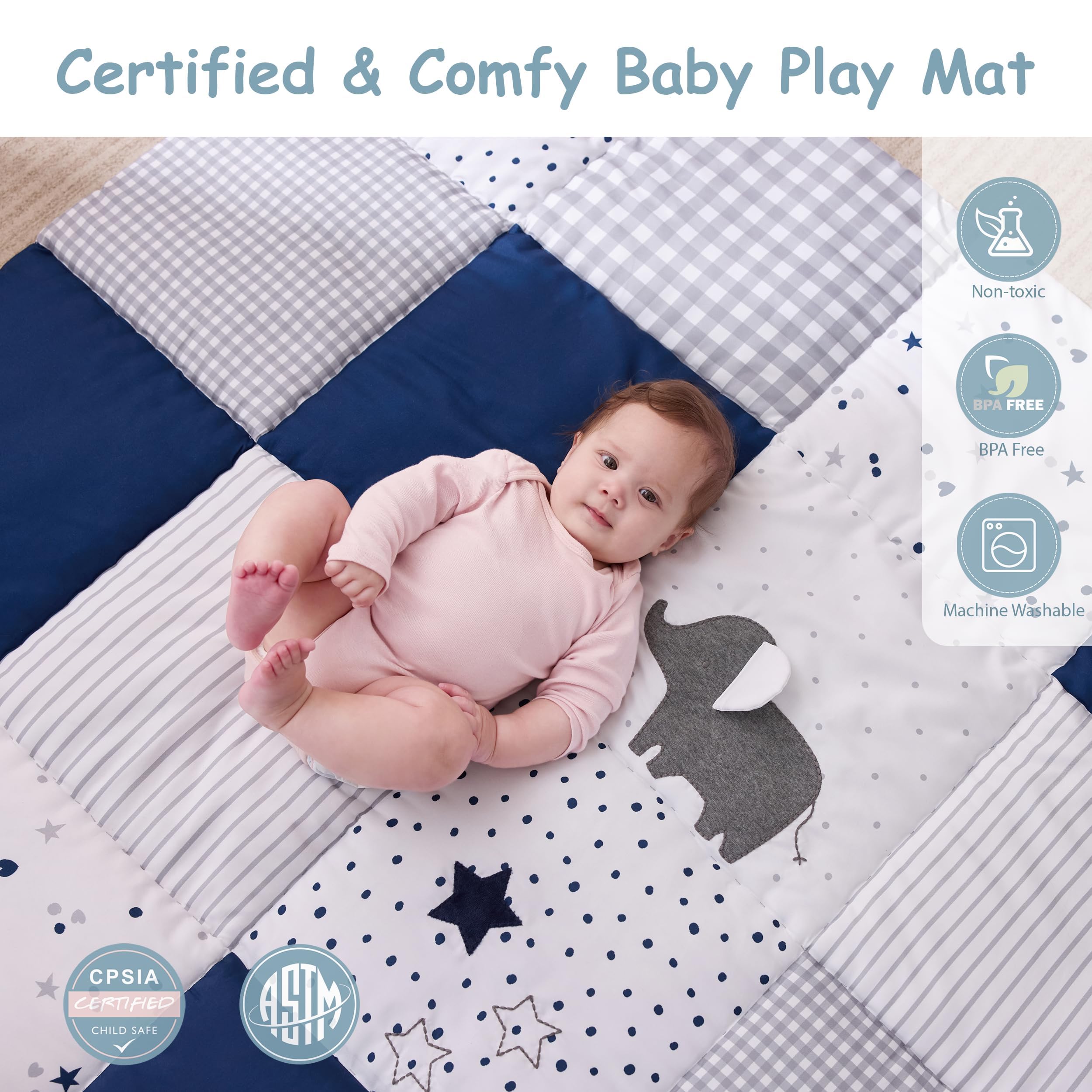 UTEX Baby Play Mat for Floor, 50x50 Playpen Mat, Thick Cushioned Play Mat for Baby and Infants, Non-Slip & Machine Washable - Image 3