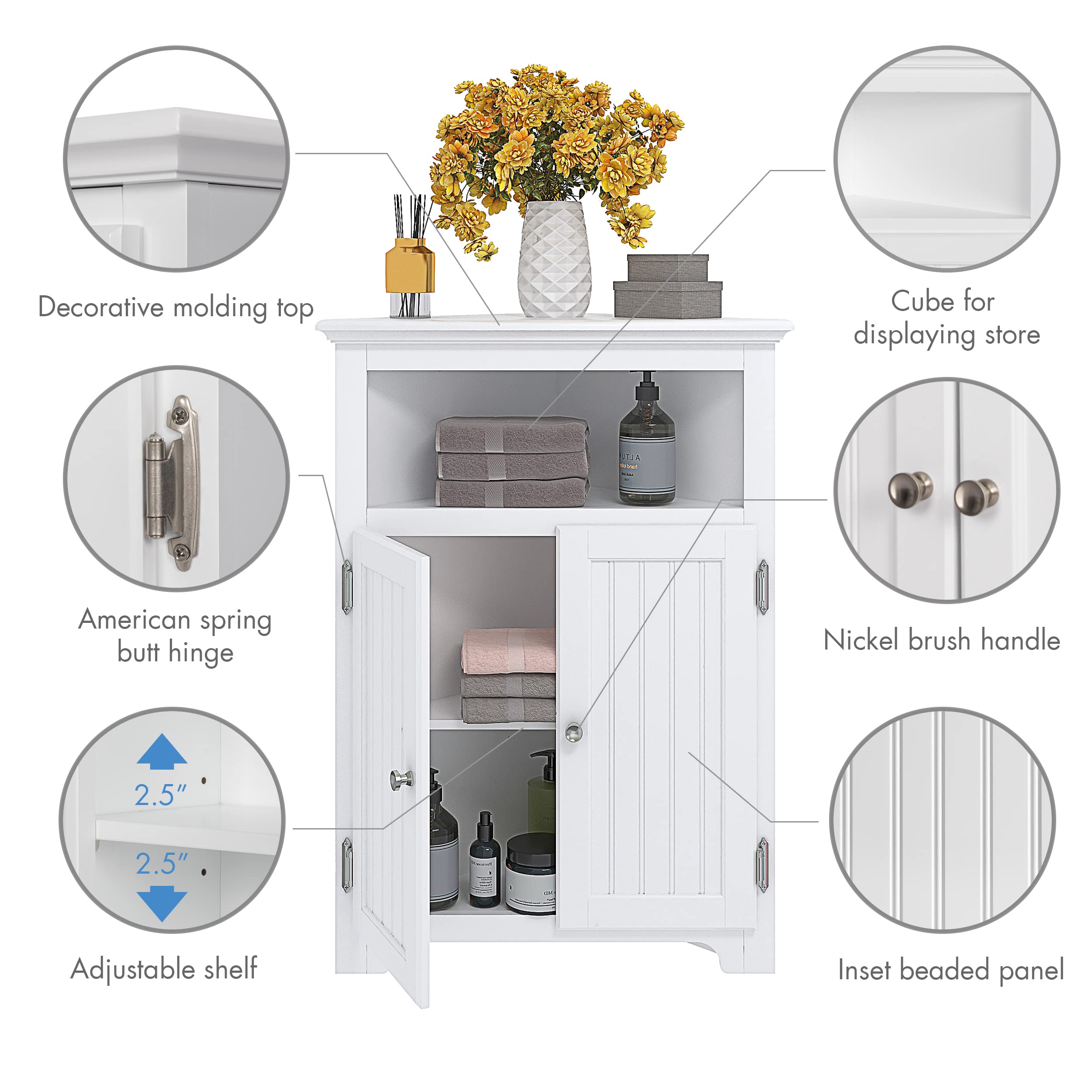UTEX Bathroom Corner Storage Cabinet, Small Floor Corner Cabinet with Doors and Adjustable Shelves, Freestanding Narrow Storage Organizer for Bathroom, Kitchen, Living Room, White | Floor Corner Cabinet, Doors, Adjustable Shelves, Freestanding, Narrow Cabinet, Organizer - Image 4