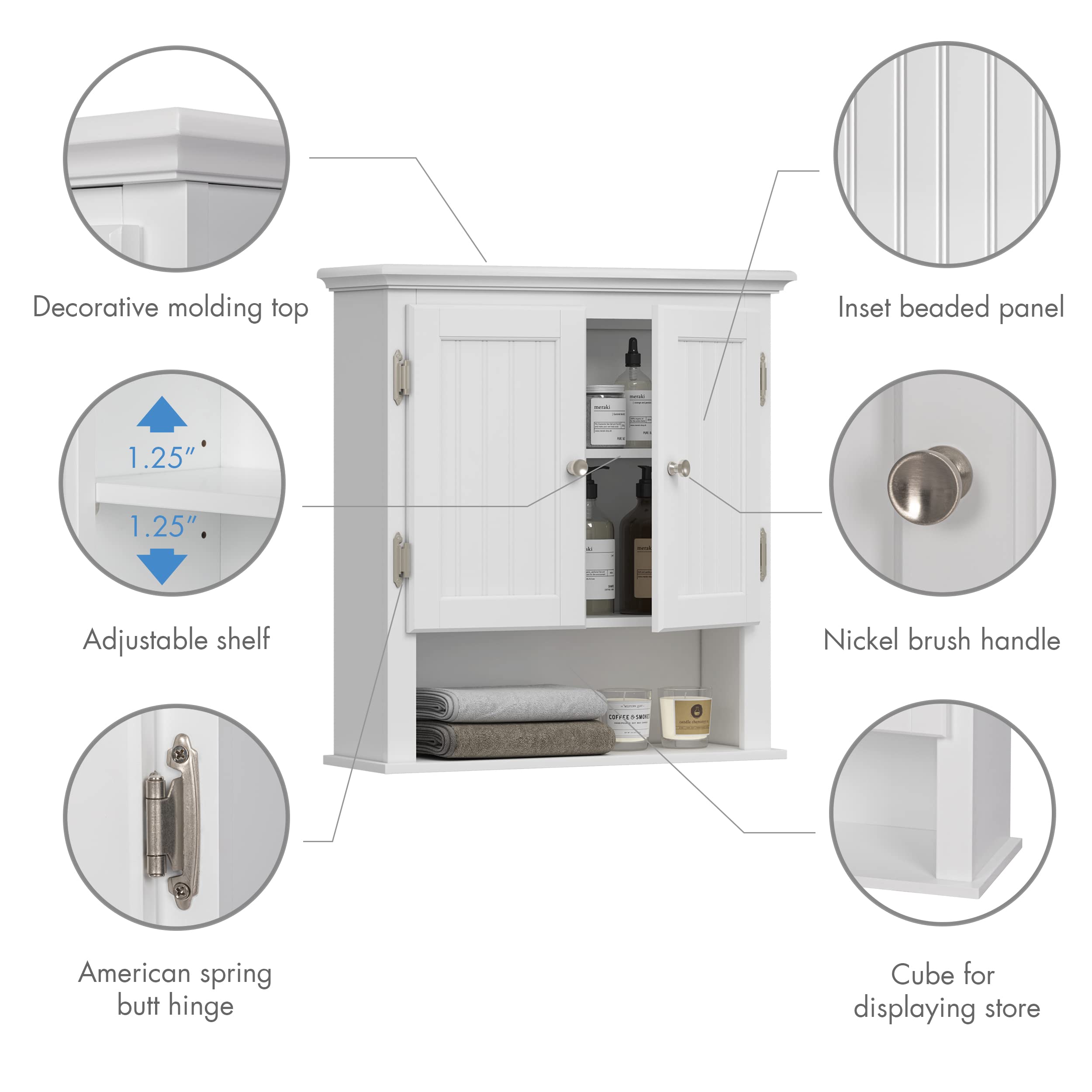 UTEX Bathroom Wall Cabinet, Bathroom Medicine Cabinet with Adjustable Shelves and Doors, Space Saving Wall Storage Cabinet, White - Image 6