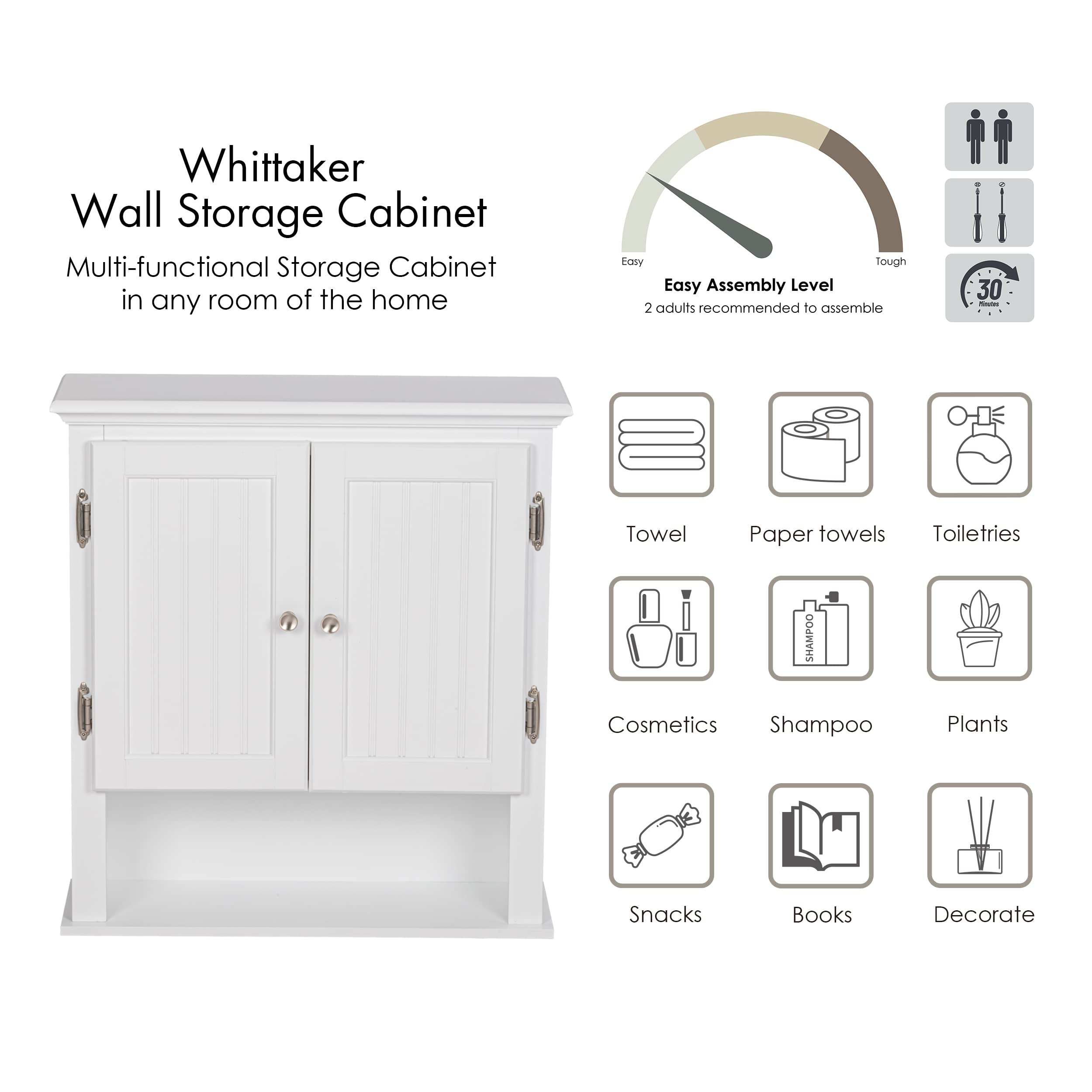 UTEX Bathroom Wall Cabinet, Bathroom Medicine Cabinet with Adjustable Shelves and Doors, Space Saving Wall Storage Cabinet, White - Image 7