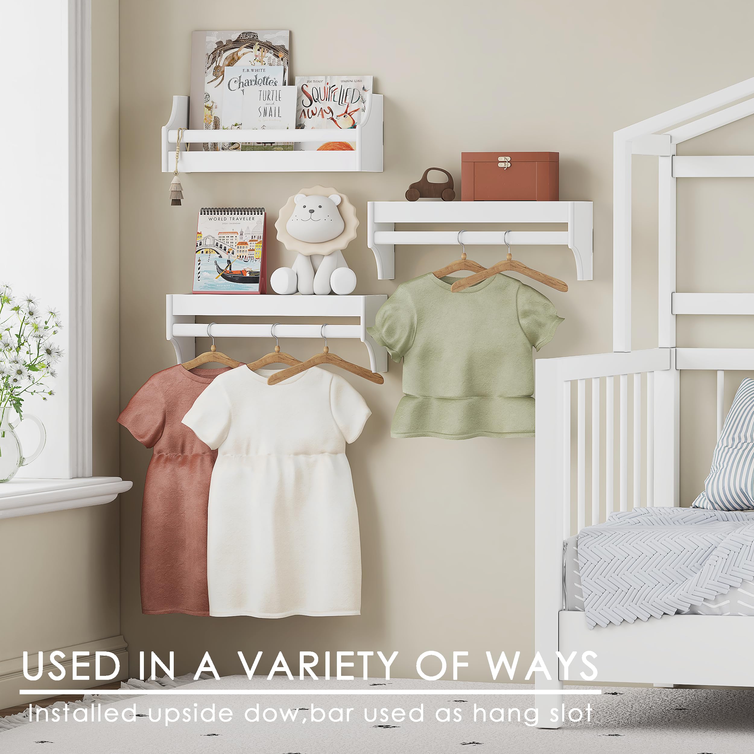 UTEX Floating Nursery Book Shelves Set of 3, Baby Hanging Bookshelves for Wall Decor and Storage, Wall Mounted Book Shelf for Kids Room, Nursery, Playroom, Bedroom, 16.3 Inch, White, SS24-UTX-K065W - Image 4