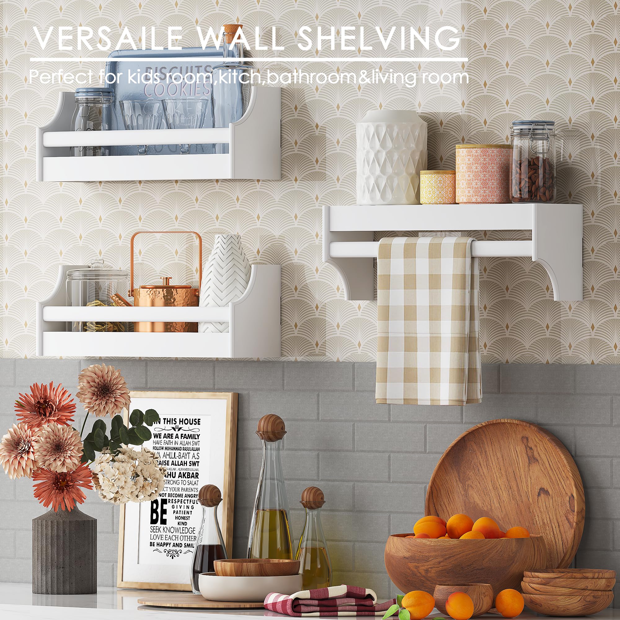 UTEX Floating Nursery Book Shelves Set of 3, Baby Hanging Bookshelves for Wall Decor and Storage, Wall Mounted Book Shelf for Kids Room, Nursery, Playroom, Bedroom, 16.3 Inch, White, SS24-UTX-K065W - Image 5