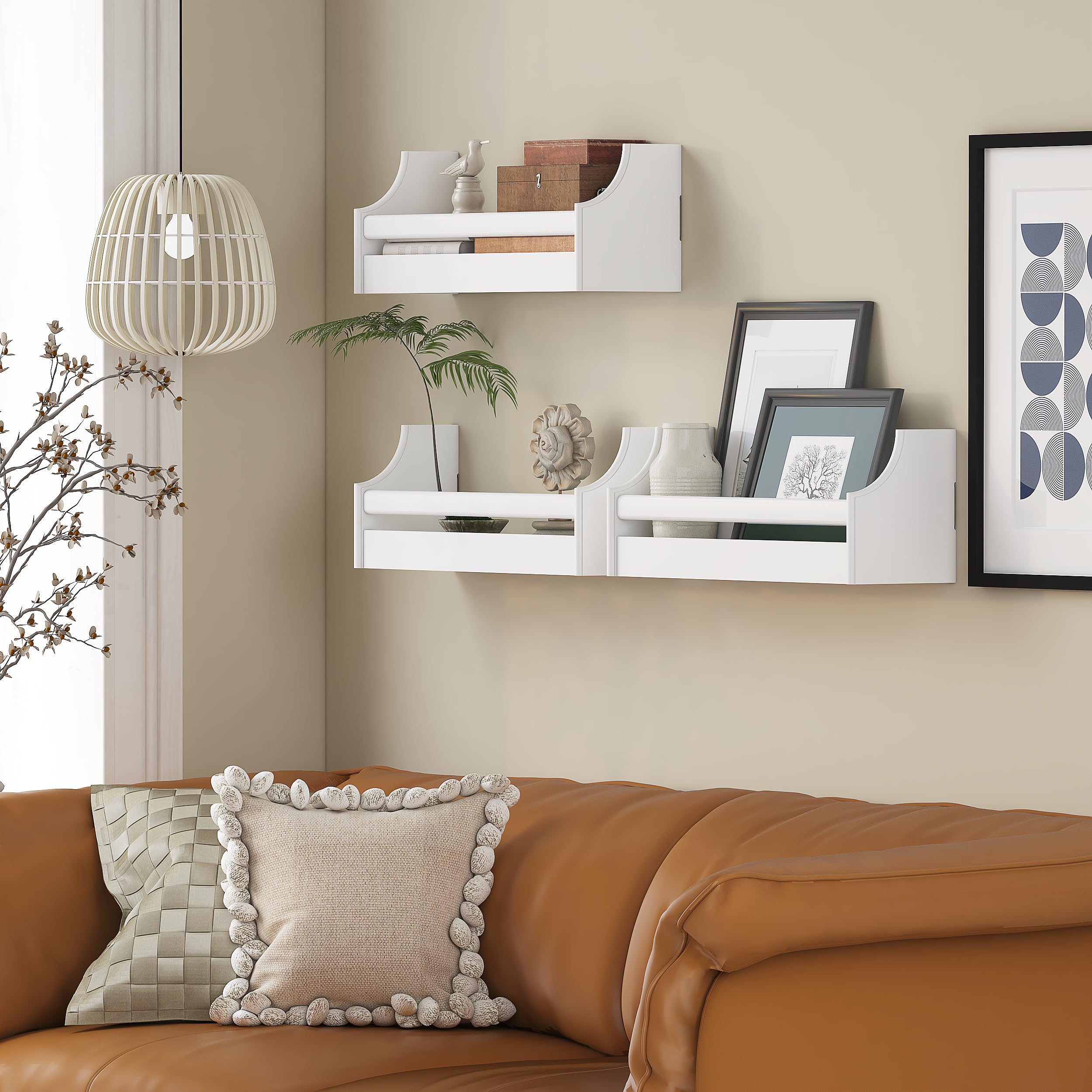 UTEX Floating Nursery Book Shelves Set of 3, Baby Hanging Bookshelves for Wall Decor and Storage, Wall Mounted Book Shelf for Kids Room, Nursery, Playroom, Bedroom, 16.3 Inch, White, SS24-UTX-K065W - Image 6