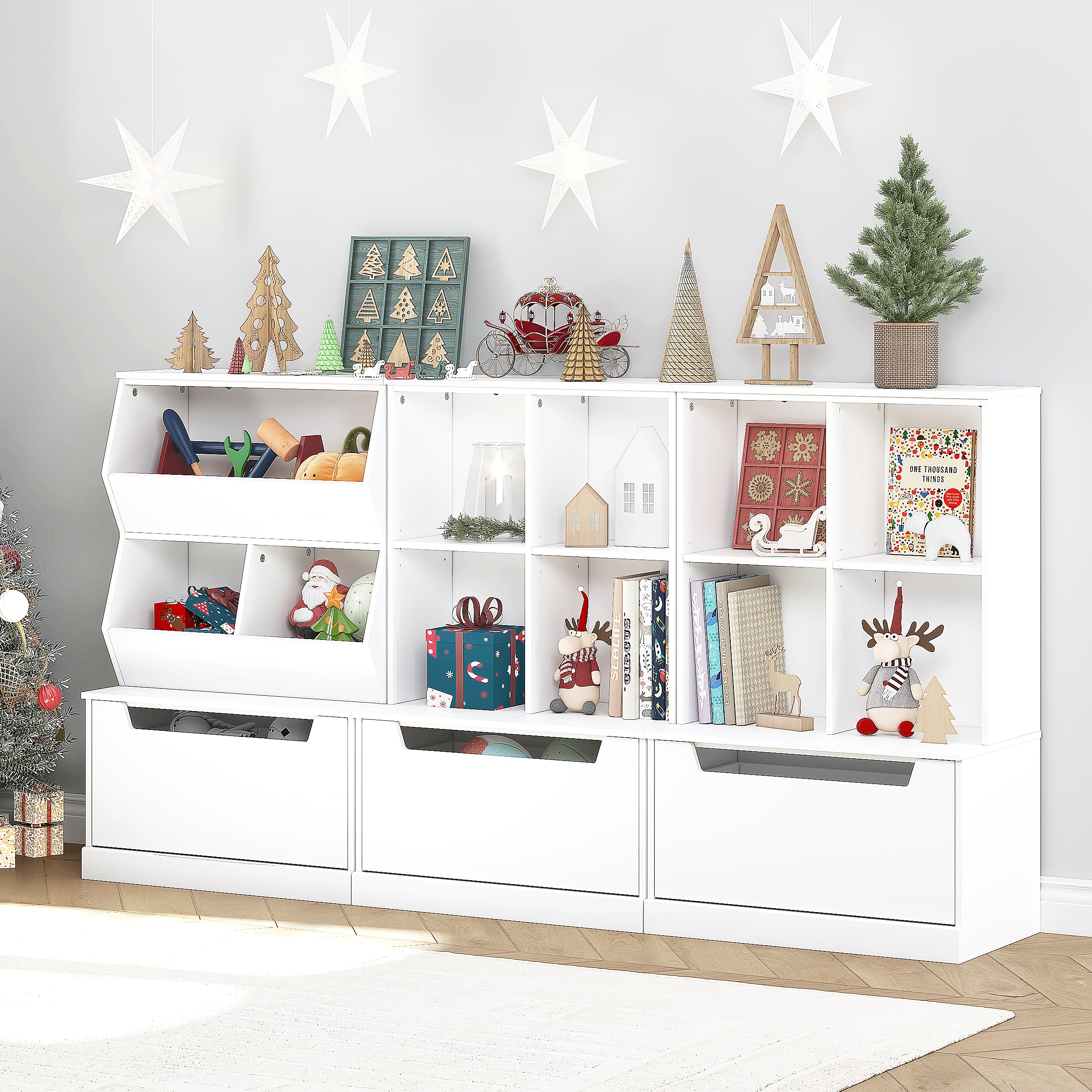 UTEX Kids Bookshelf and Toy Storage Organizer, Toddlers Bookcase with Cubbies, Adjustable Wood Shelf with Drawer for Bedroom, Playroom, Nursery, White - Image 7