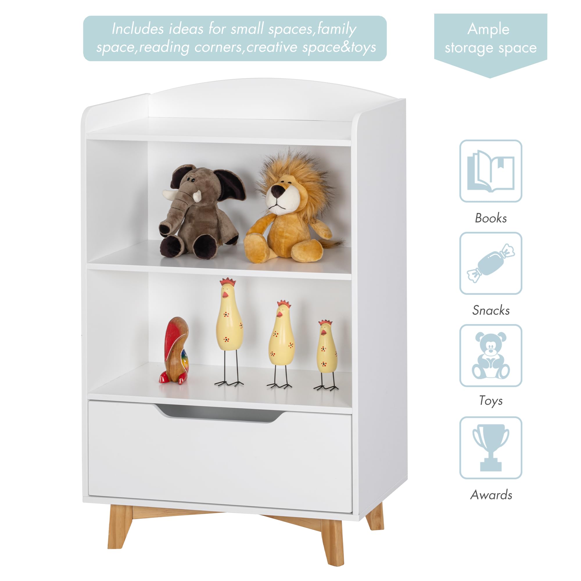 UTEX Kids Bookshelf, Children Bookcases with Storage and Drawer, Wood Kids Toy Storage Organizer for Playroom, Nursery School, White | with Storage, and Drawer, for Playroom, Nursery School - Image 7