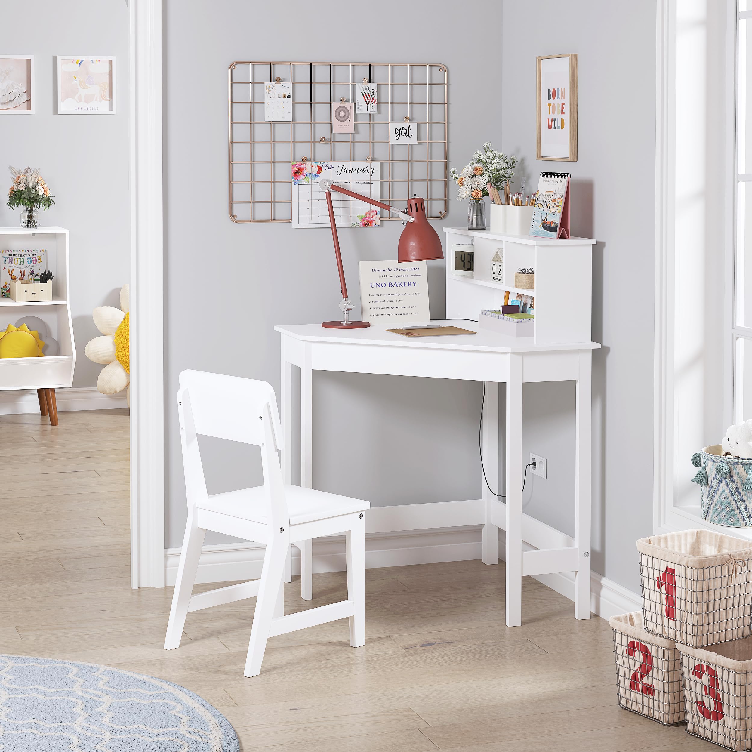 UTEX Kids Desk, Kids Corner Desk and Chair Set, Children Study Table with Storage and Hutch for Home School Use, White - Image 7