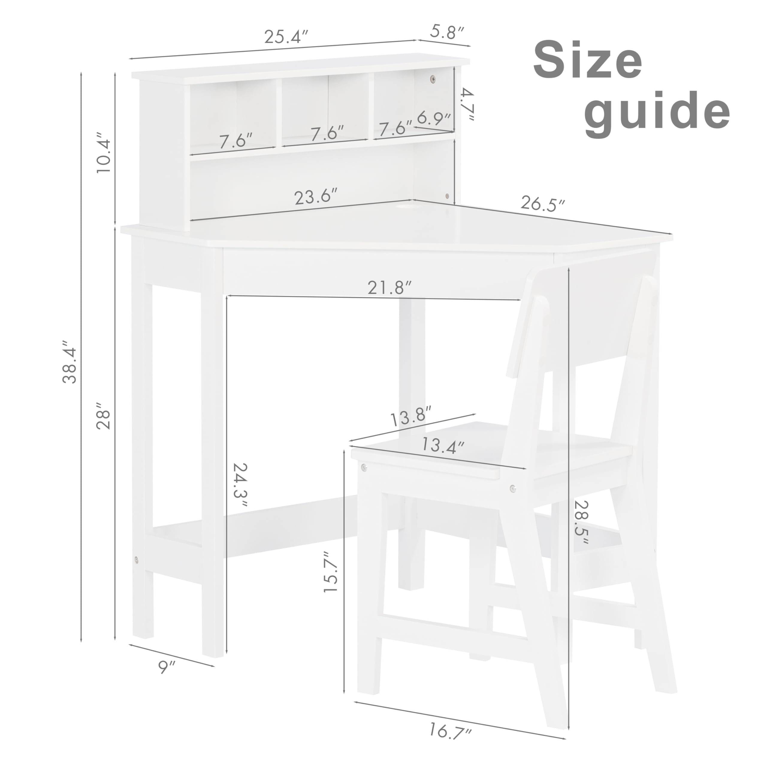 UTEX Kids Desk, Kids Corner Desk and Chair Set, Children Study Table with Storage and Hutch for Home School Use, White - Image 8