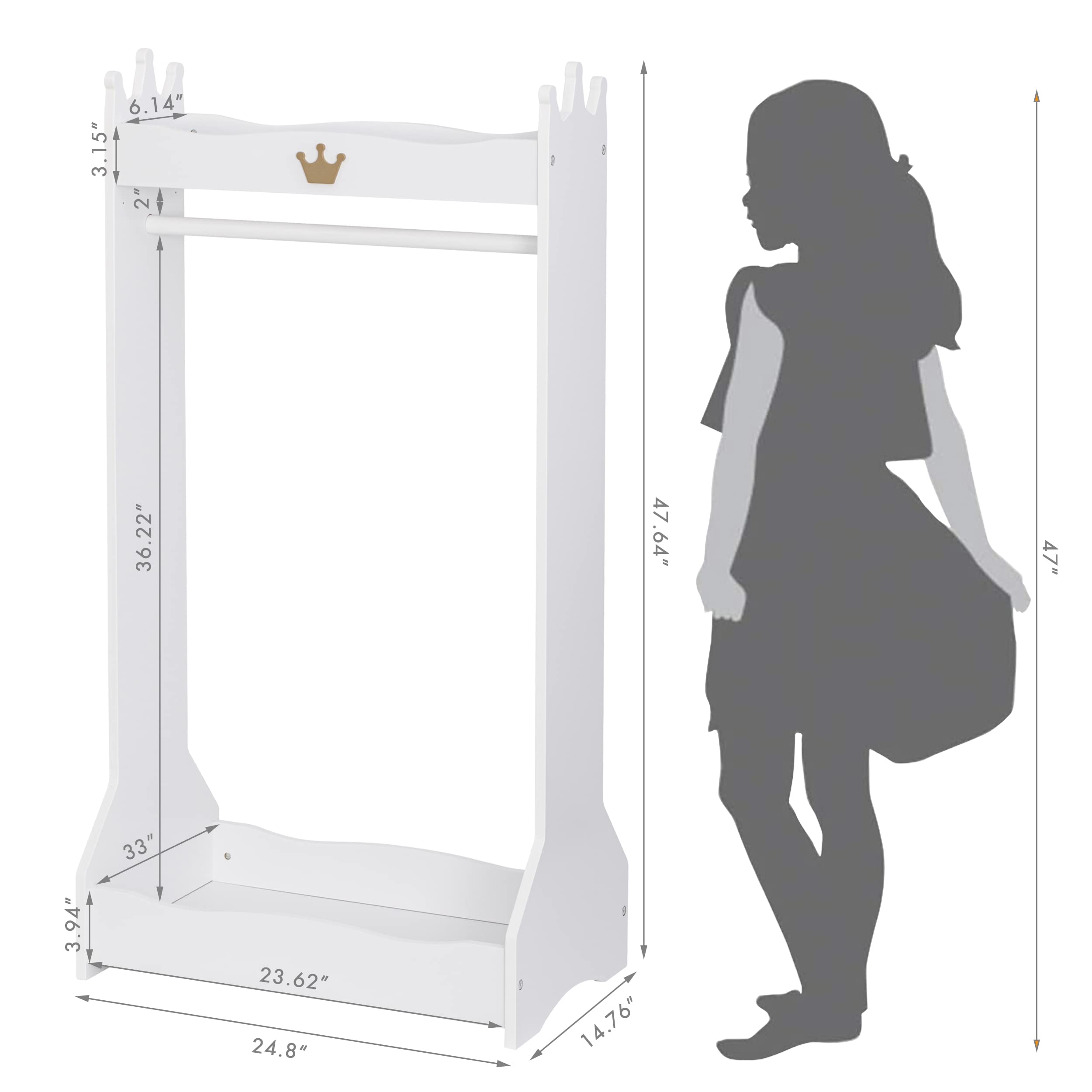 UTEX Kids Dress Up Storage, Kids' Costume Organizer Center, Open Hanging Armoire Closet, Kids Armoire with Rack for Toddler 3 Age+, White - Image 6