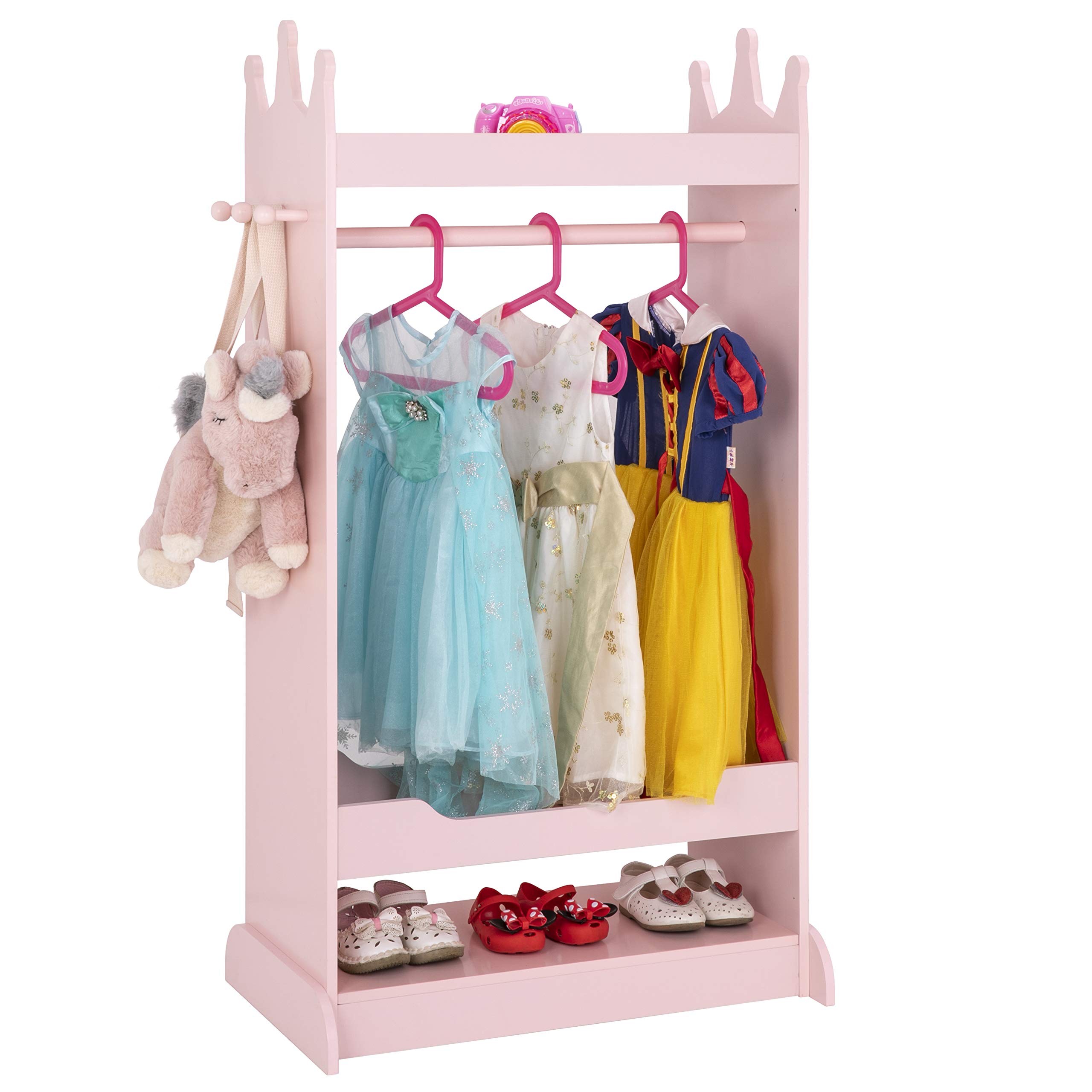 UTEX Kids Dress up Storage with Mirror,Costume Wardrobe for Kids, Open Hanging Armoire Closet,Pretend Storage Closet, Costume Storage Dresser (Pink) - Image 9