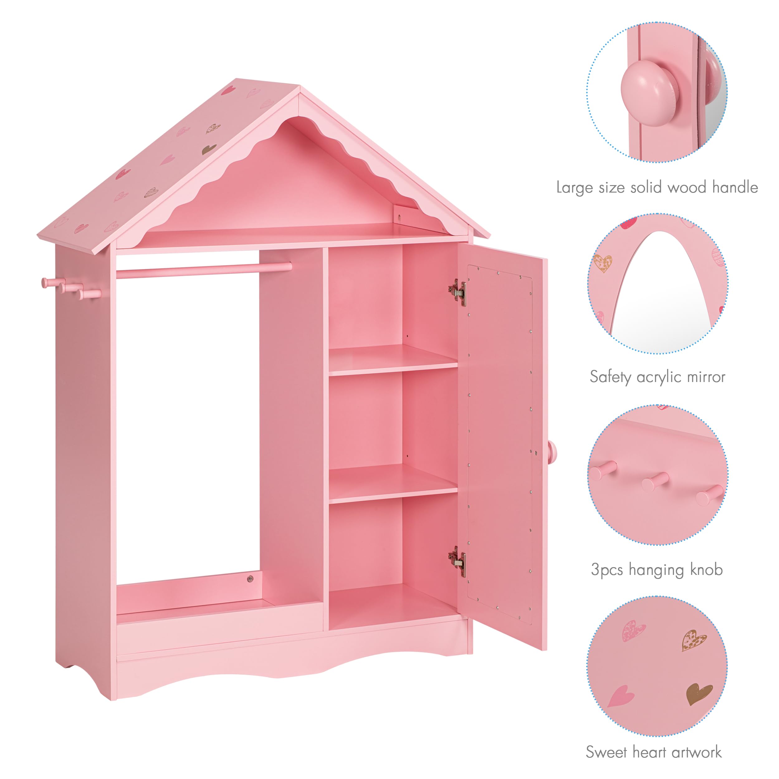 UTEX Kids Dress Up Storage with Mirror, Kids Wardrobe Closet, Dress Up Armoire for Little Girls, Open Hanging Costume Organizer with Storage Cabinet for Kids Room, Playroom | with Mirror, for Little Girls, Open Hanging, Costume Organizer, with Storage Cabinet - Image 5