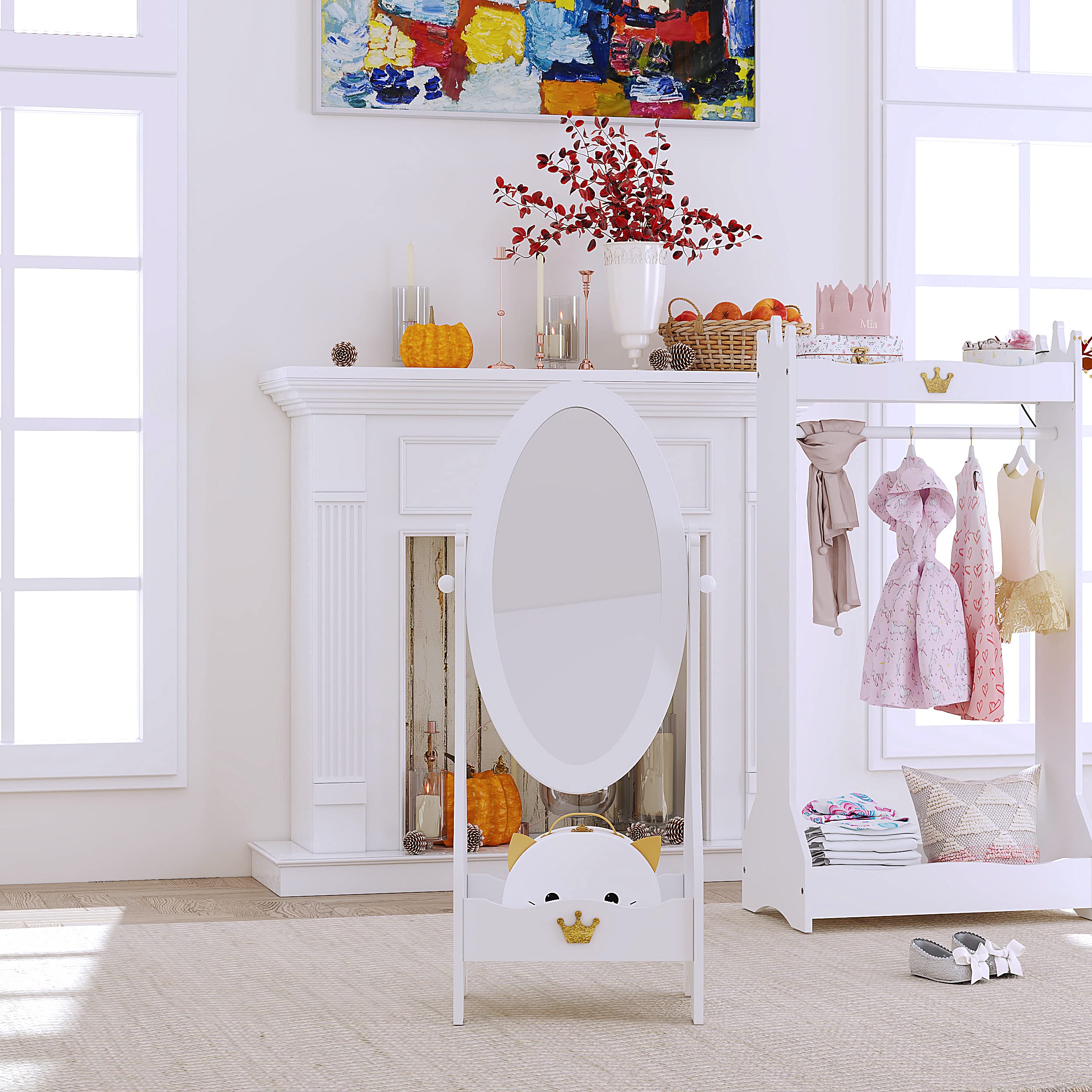 UTEX Kids Full Length Mirror, Kids Free-Standing Dressing Mirror with Adjustable Viewed, Wooden Mirror with Storage for 3-7 Years Old, White - Image 6