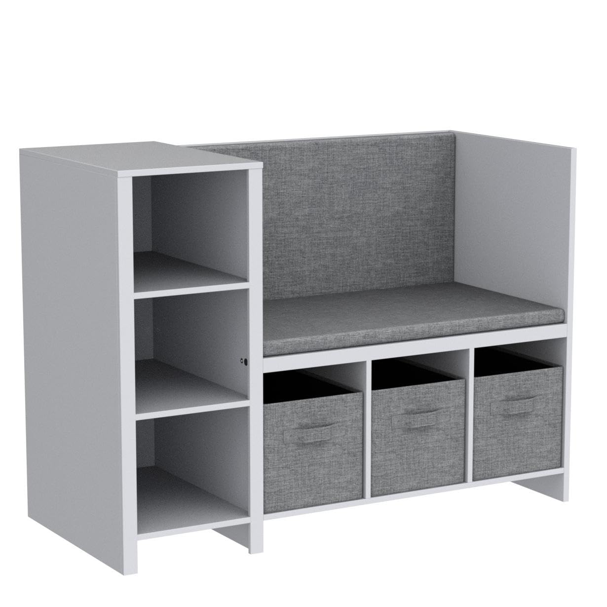 UTEX Kids Reading Nook Bench with Bookshelf, Kids Bookcase and Storage Organizer with Seat Cushion, Reading Bench with Bins for Bedroom & Entryway, White - Image 5
