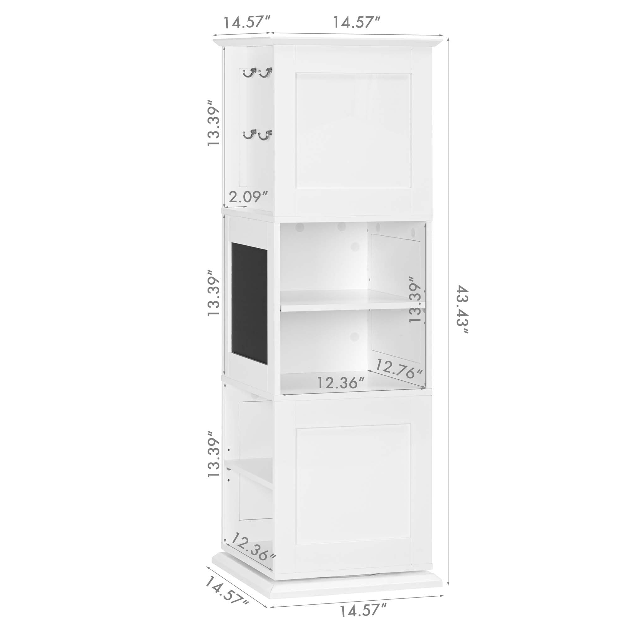 UTEX Kids Rotating Bookshelf Tower, Revolving Bookcase with Blackboards and Hooks, Toy Storage Organizer for Kids Room, Nursery, Bedroom, Living Room, White - Image 3