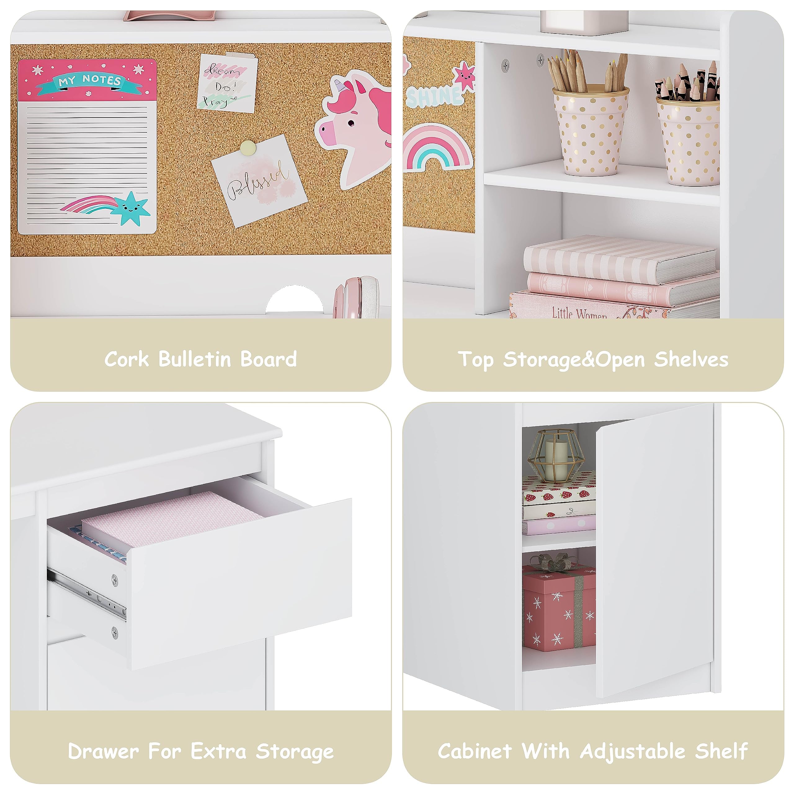 UTEX Kids Study Desk with Chair, Kids Desk and Chair Sets with Hutch for 5-12, Wooden Children Study Table, Student Writing Table Computer Workstation - Image 4