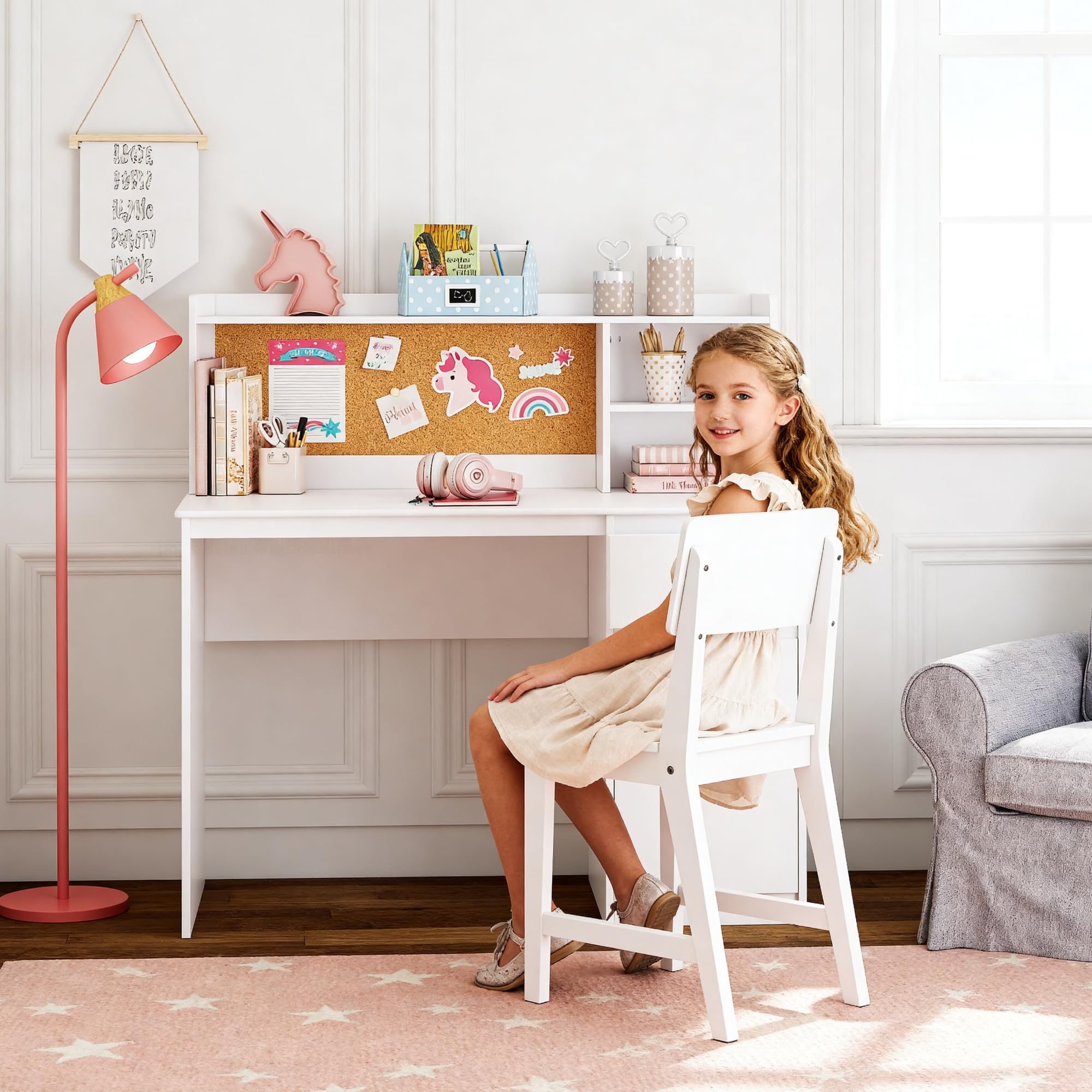 UTEX Kids Study Desk with Chair, Kids Desk and Chair Sets with Hutch for 5-12, Wooden Children Study Table, Student Writing Table Computer Workstation - Image 5