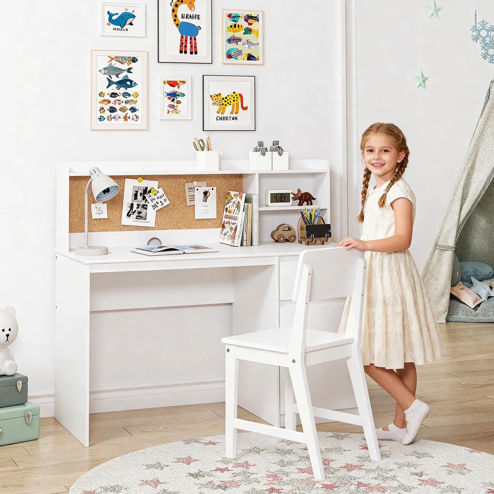 UTEX Kids Study Desk with Chair, Kids Desk and Chair Sets with Hutch for 5-12, Wooden Children Study Table, Student Writing Table Computer Workstation - Image 8