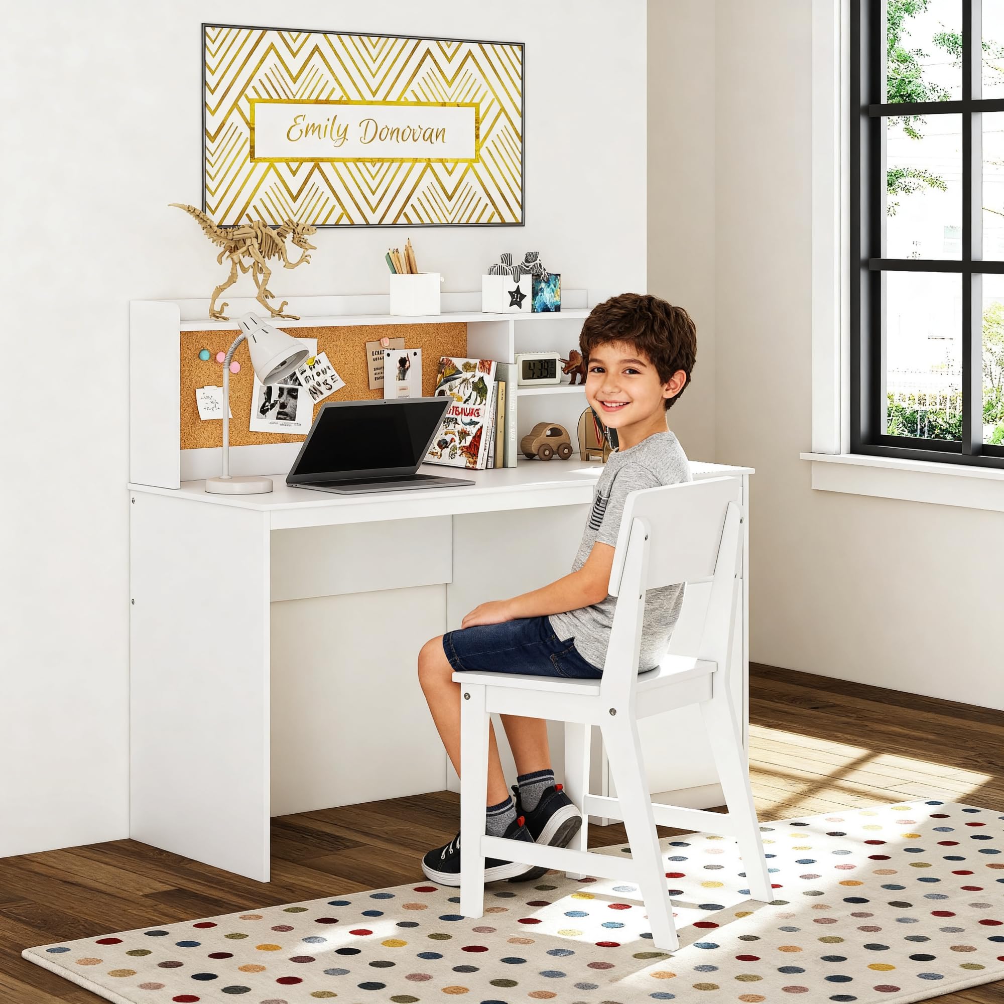 UTEX Kids Study Desk with Chair, Kids Desk and Chair Sets with Hutch for 5-12, Wooden Children Study Table, Student Writing Table Computer Workstation - Image 9