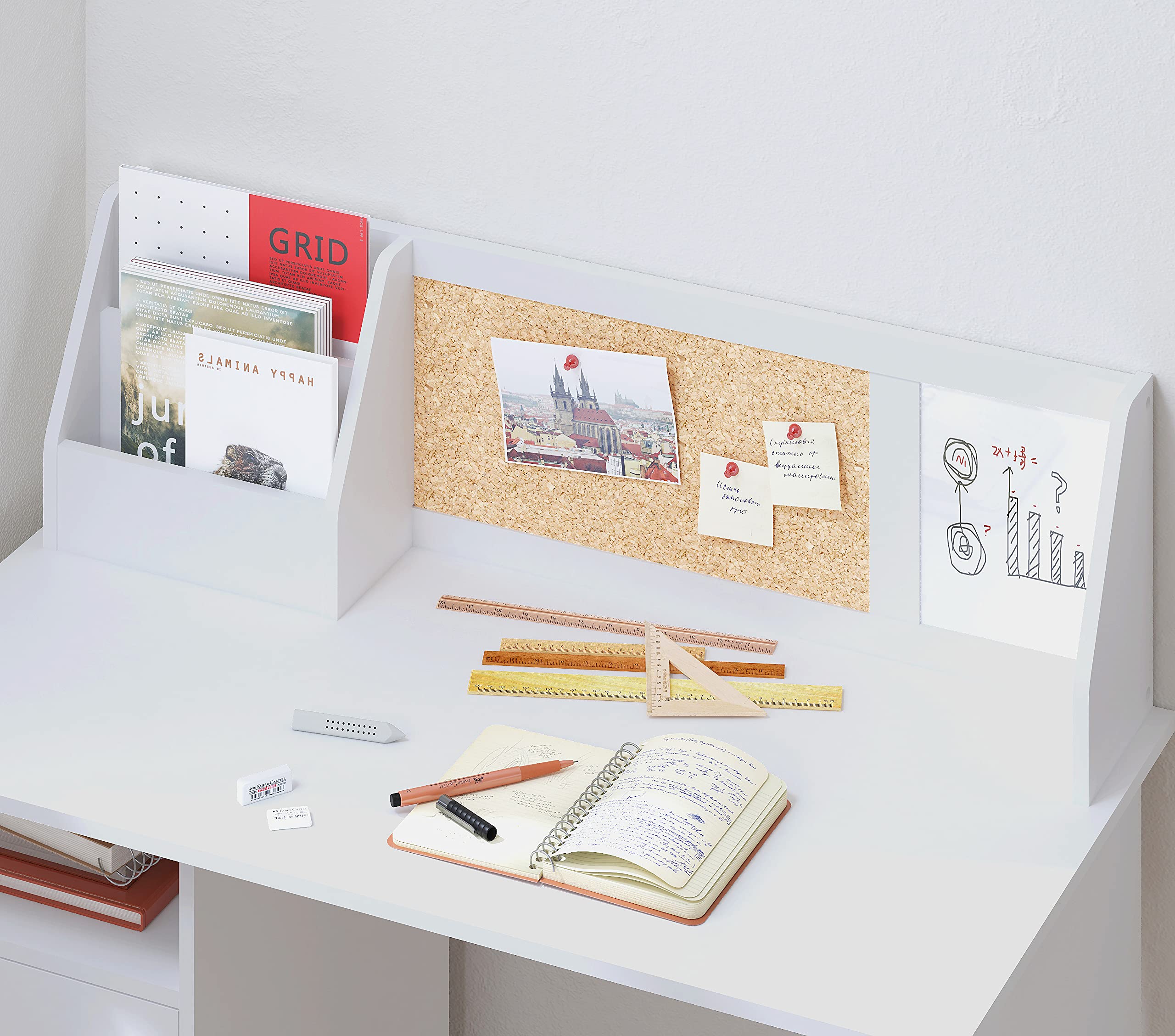 UTEX Kids Study Desk with Storage, Wooden Children School Study Table with Hutch and Storage Cabinet for 3-8 Years Girls Boys, Student's Study Computer Workstation Writing Table, White - Image 4