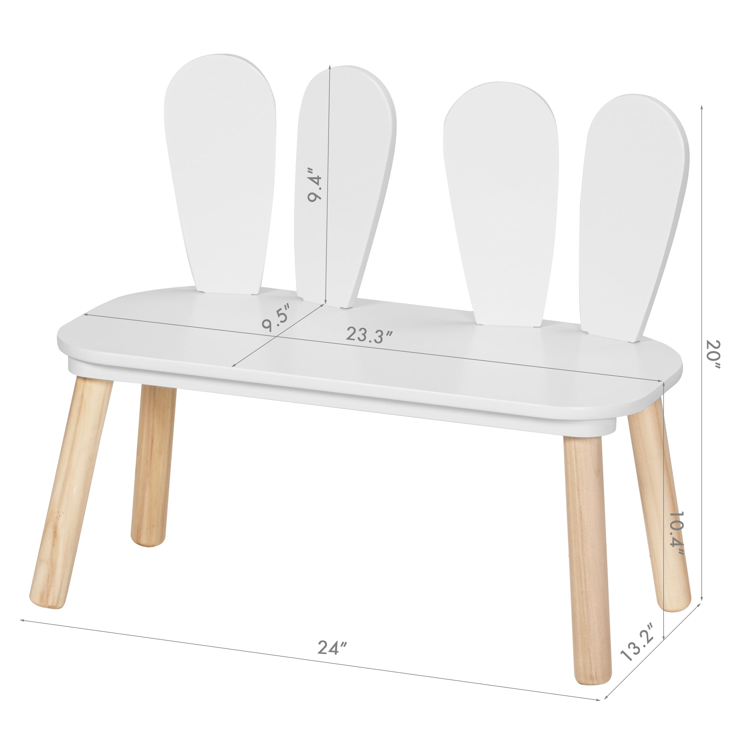 UTEX Kids Table and Chair Set, Toddler Table with Bunny Chair and Bench, 3 Pieces Wooden Children Table for Kids Room, Classroom, Nursery, White - Image 9