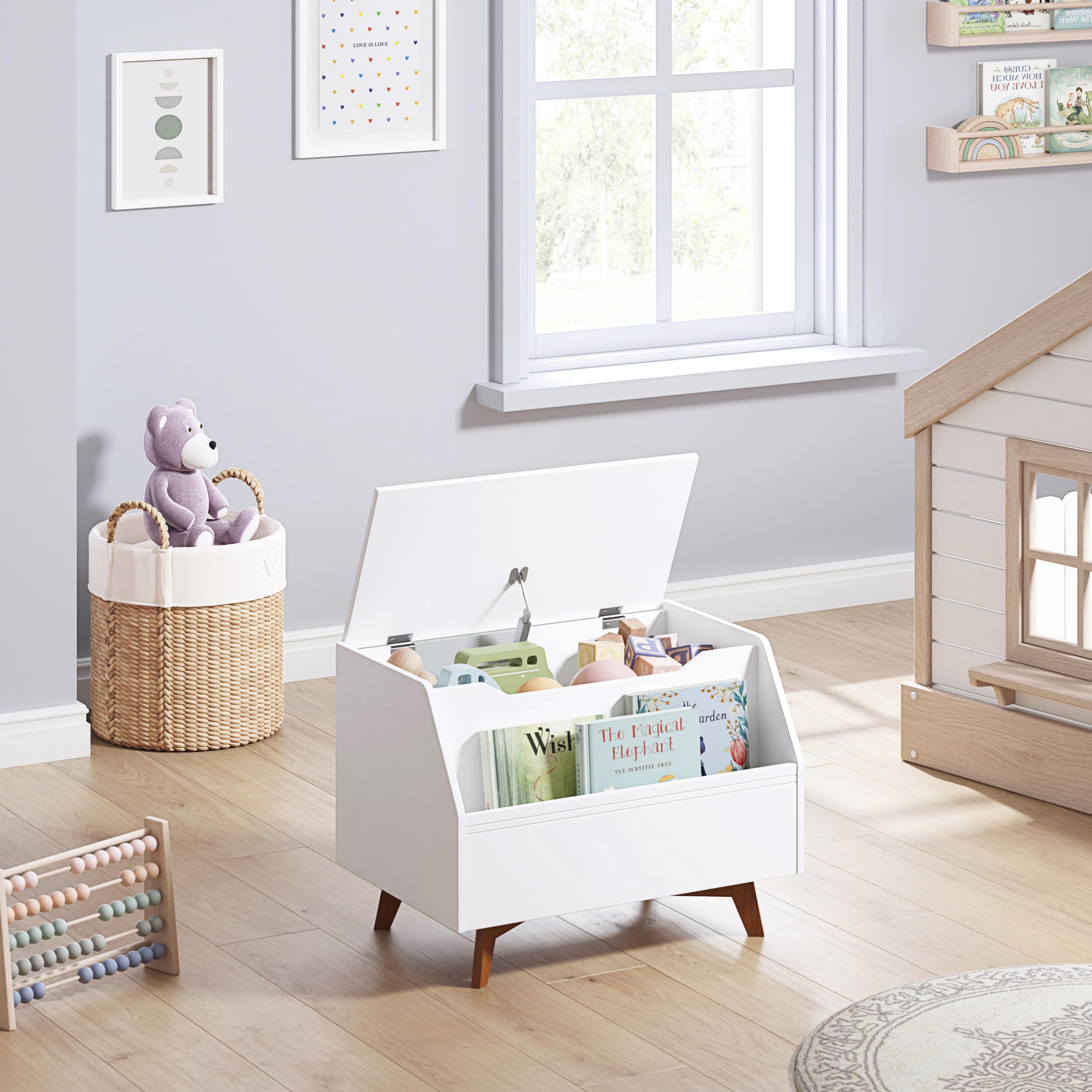 UTEX Kids Toy Box, Wooden Toy Chest, Kids Storage Organizer Bench with Front Book Storage Area for Boys and Girls, Children's Furniture, White - Image 6