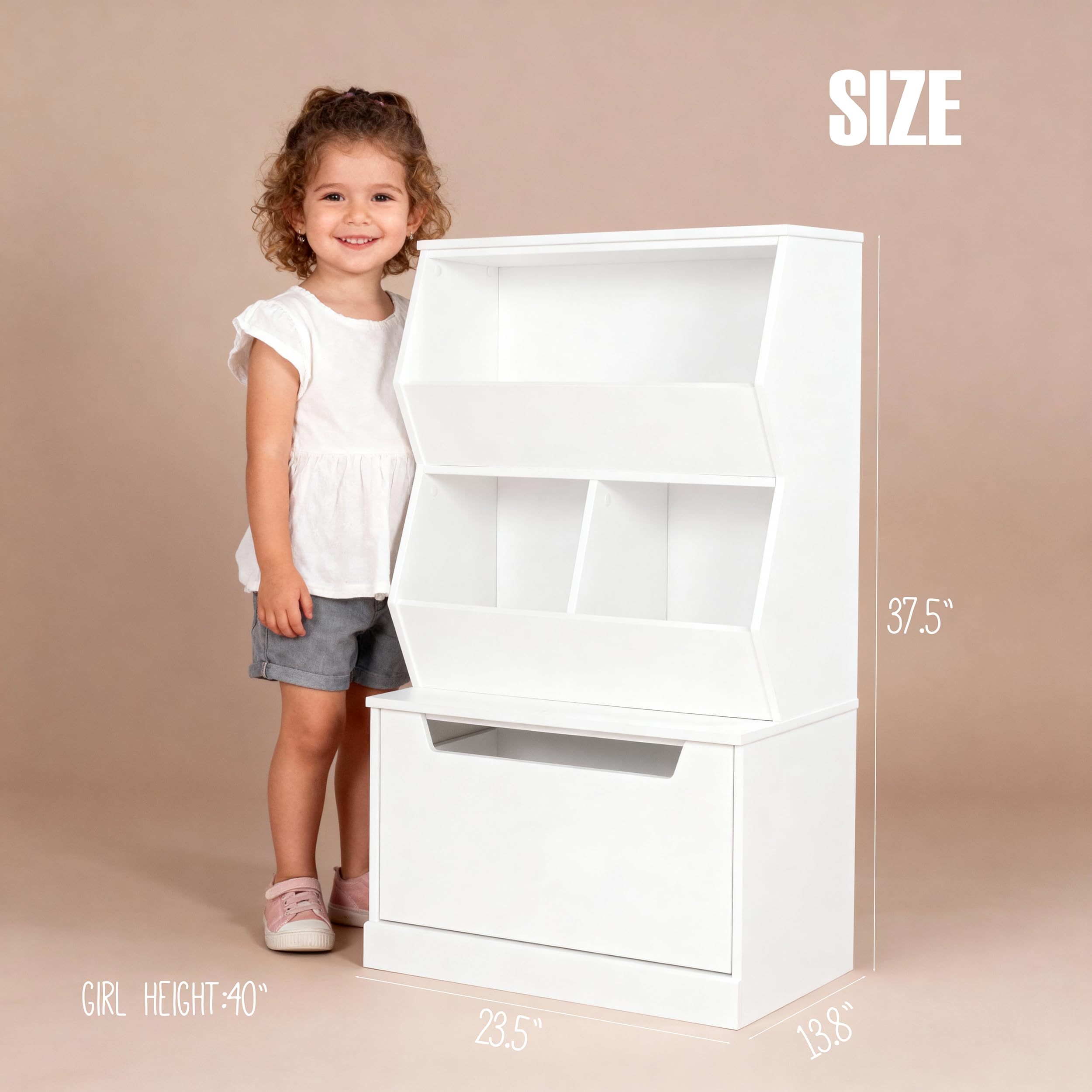UTEX Kids Toy Storage Organizer, Bookshelf for Kids and Bookcase with Drawer, Children Open Storage Cubby for Playroom Nursery White - Image 3