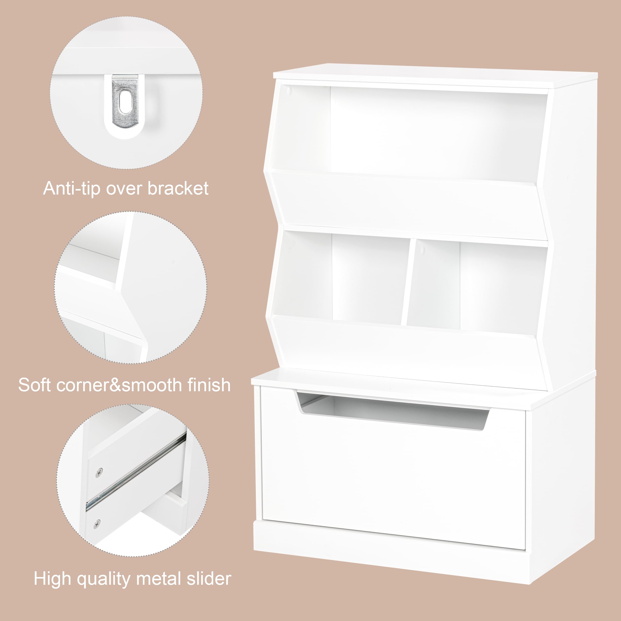 UTEX Kids Toy Storage Organizer, Bookshelf for Kids and Bookcase with Drawer, Children Open Storage Cubby for Playroom Nursery White - Image 6