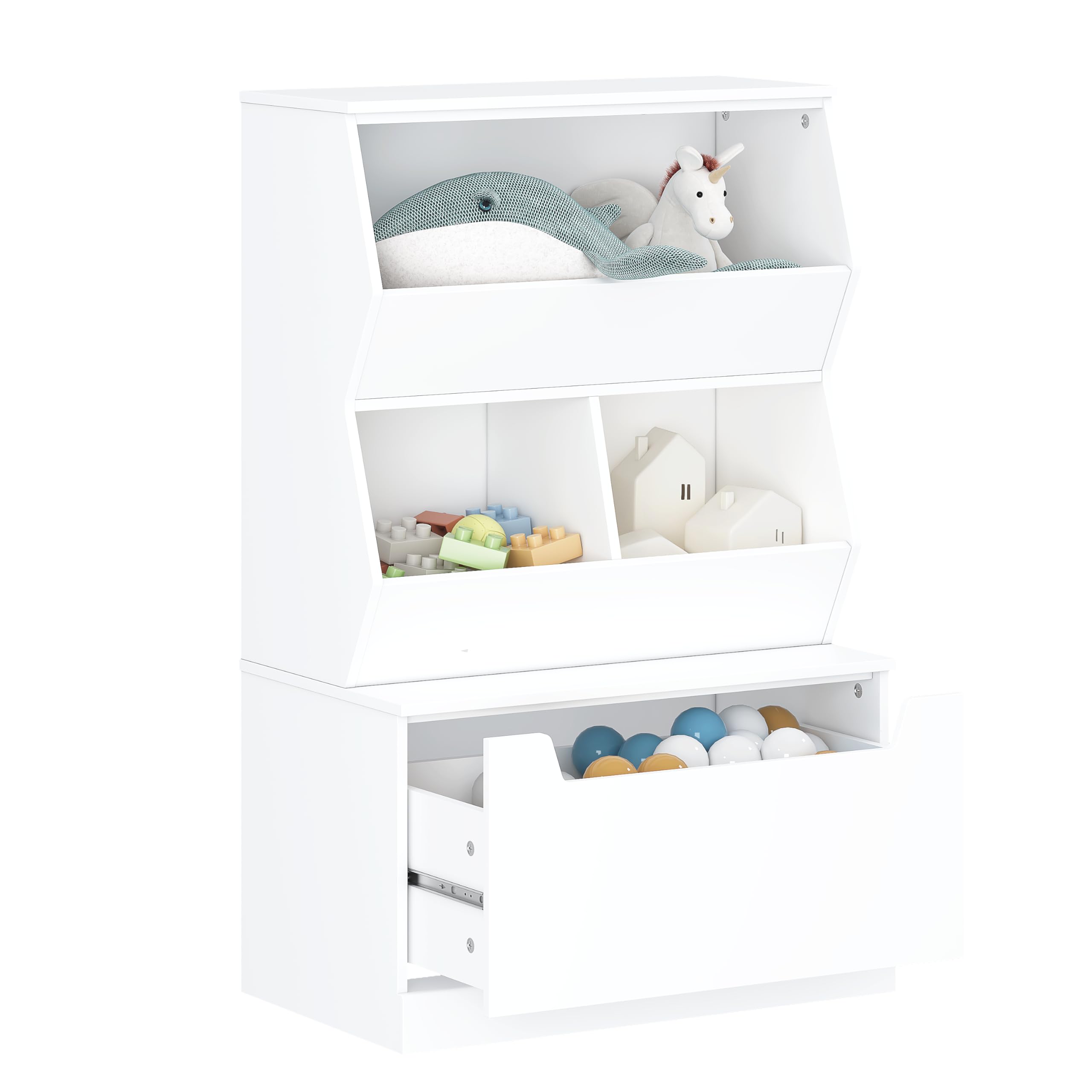 UTEX Kids Toy Storage Organizer, Bookshelf for Kids and Bookcase with Drawer, Children Open Storage Cubby for Playroom Nursery White - Image 9