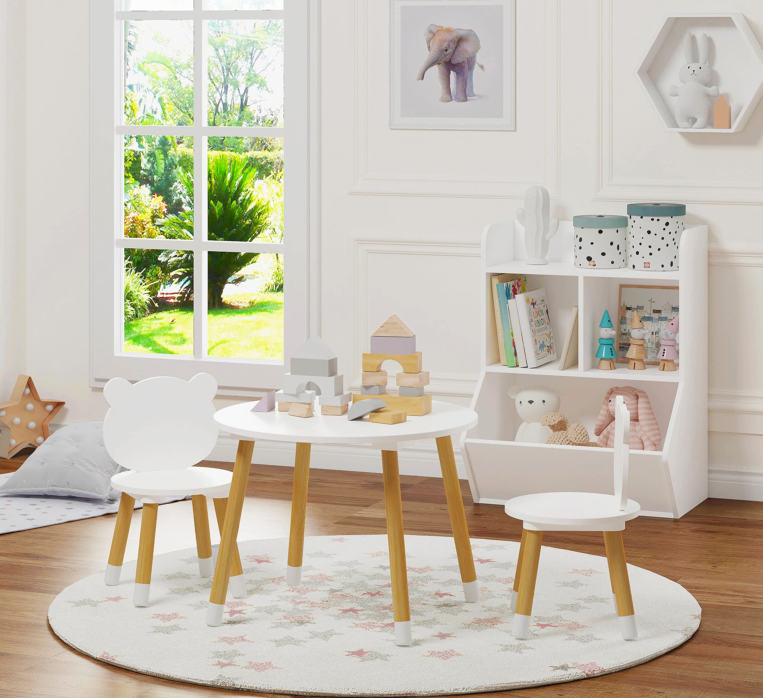 UTEX Kids Wood Table and Chair Set, Kids Play Table with 2 Chairs,3 Pieces Wood Round Table for Toddlers, Girls, Boys,White - Image 3