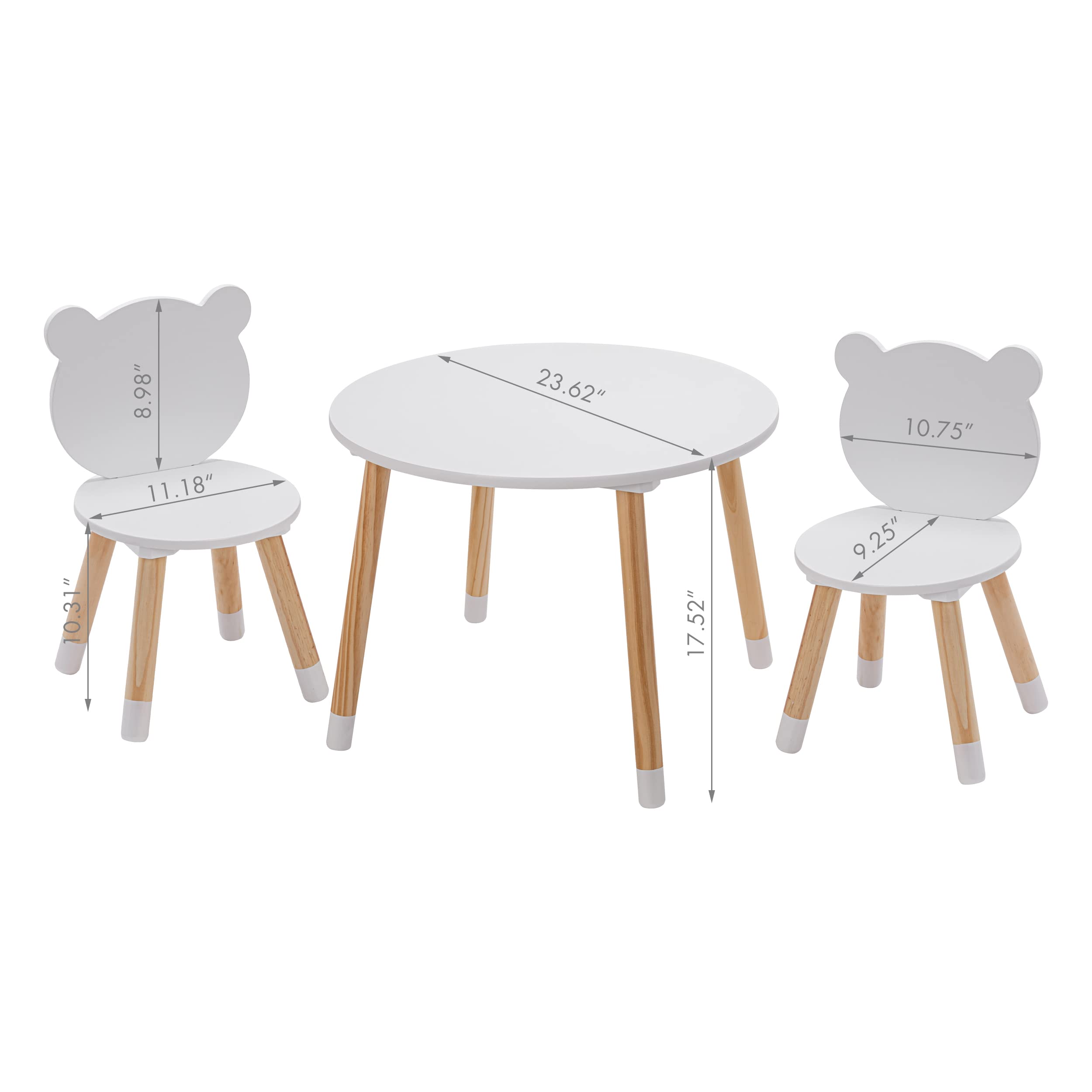 UTEX Kids Wood Table and Chair Set, Kids Play Table with 2 Chairs,3 Pieces Wood Round Table for Toddlers, Girls, Boys,White - Image 7