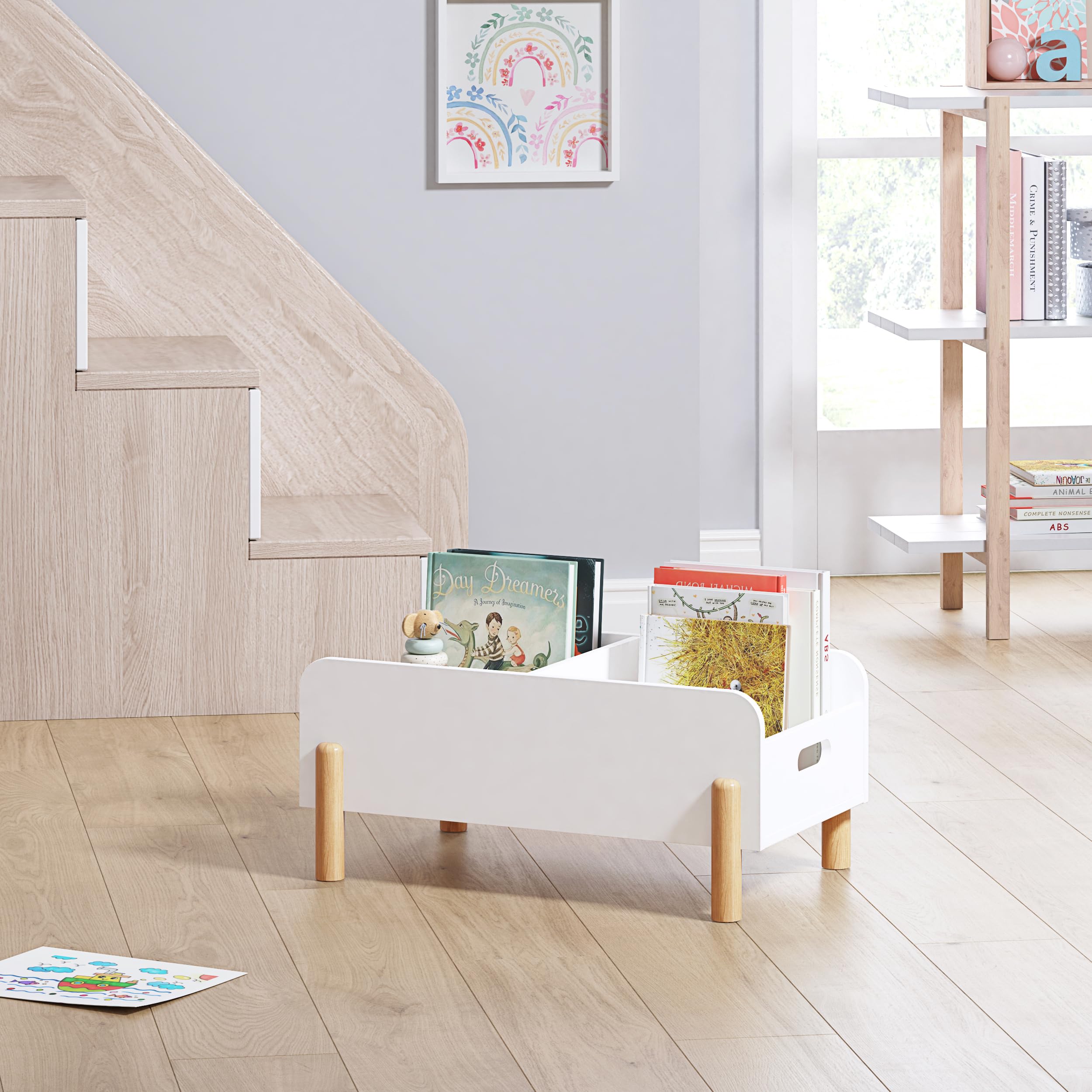 UTEX Montessori Bookshelf for Kids, Wooden Book Shelf for Kids Rooms, Toddler Book Caddy with Adjustable Divider, Floor Book Display, Baby Book Rack for Classroom Nursery - Image 8