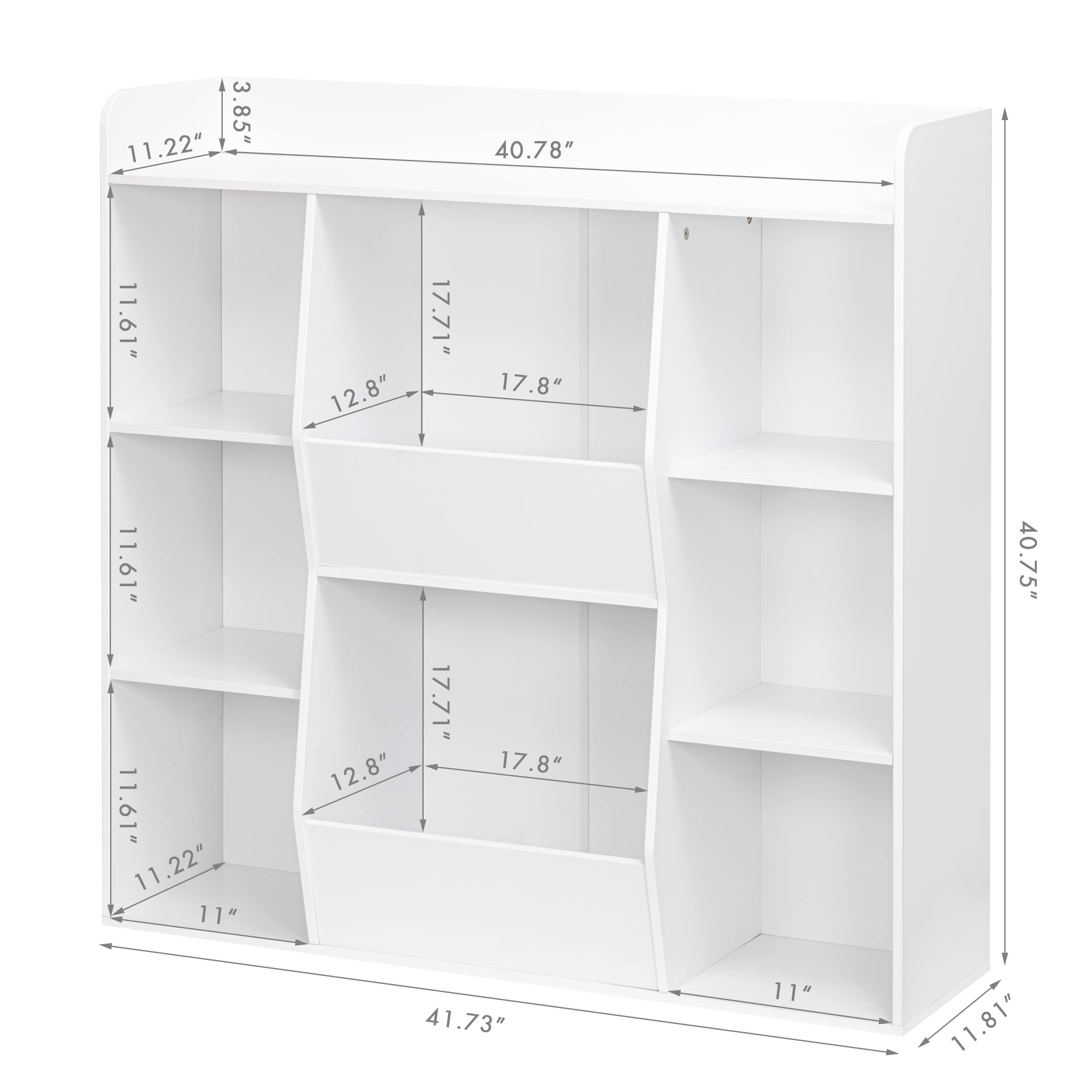 UTEX Multifunctional Bookcase with 8 Cubbies and Bins, Open Bookshelf Organizer Display Stand, Large Toy Storage Cabinet for Kids Room, Classroom, Nursery, White - Image 3