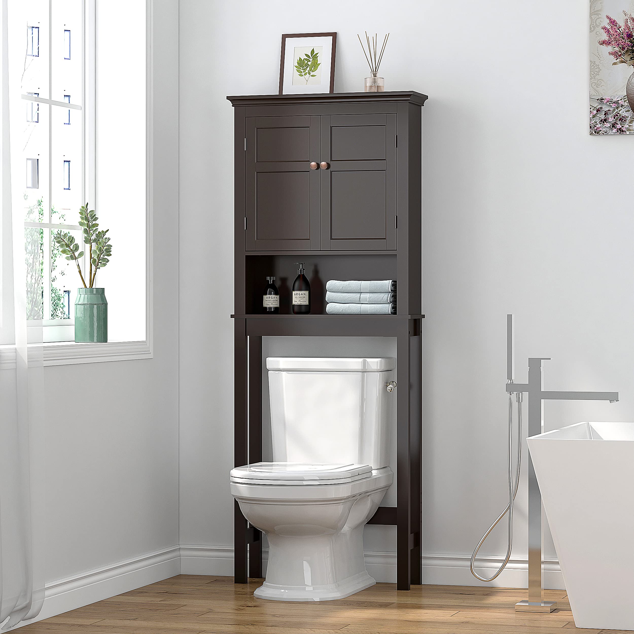 UTEX Over The Toilet Storage Cabinet, Over Toilet Bathroom Organizer with Adjustable Shelves, Above Toilet Storage Cabinet Space Saver, Espresso - Image 7