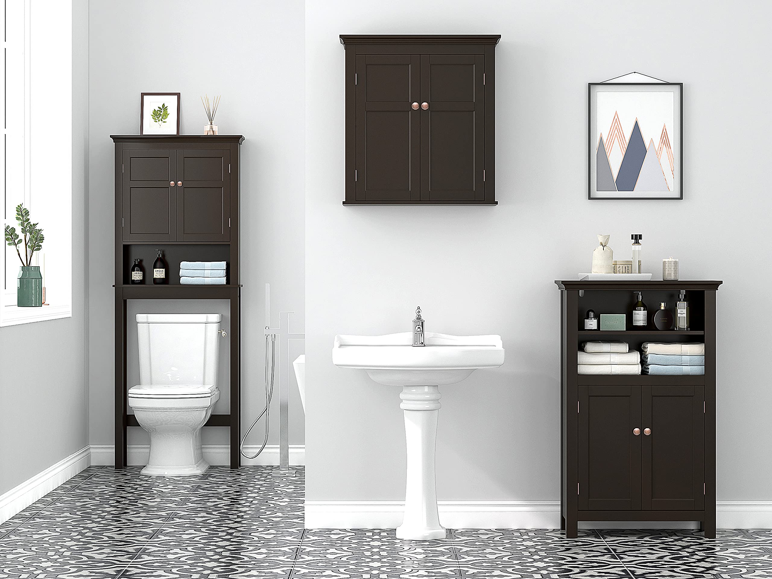 UTEX Over The Toilet Storage Cabinet, Over Toilet Bathroom Organizer with Adjustable Shelves, Above Toilet Storage Cabinet Space Saver, Espresso - Image 8