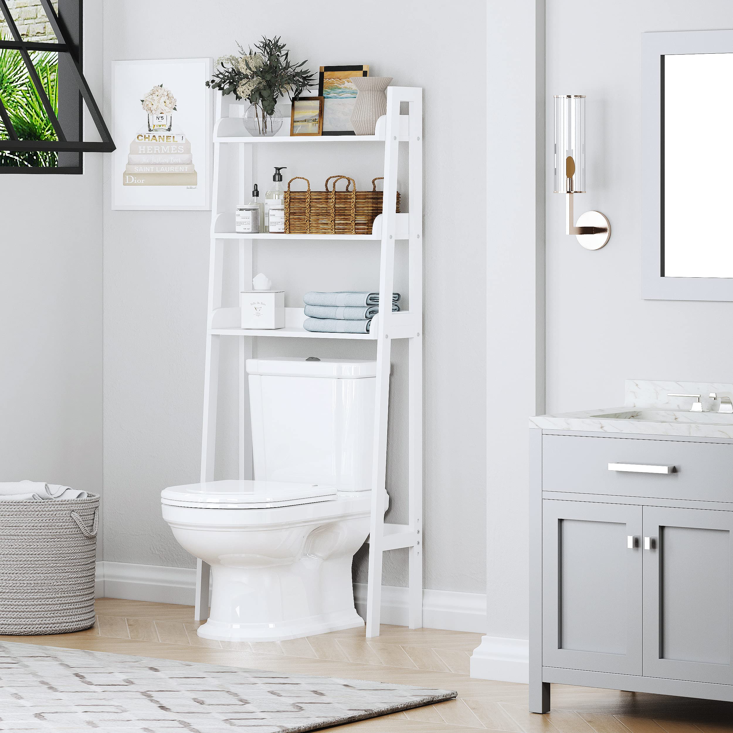 UTEX Over The Toilet Storage Shelf, 3-Tier Over Toilet Bathroom Organizer, Above Toilet Shelves Rack (White) - Image 5