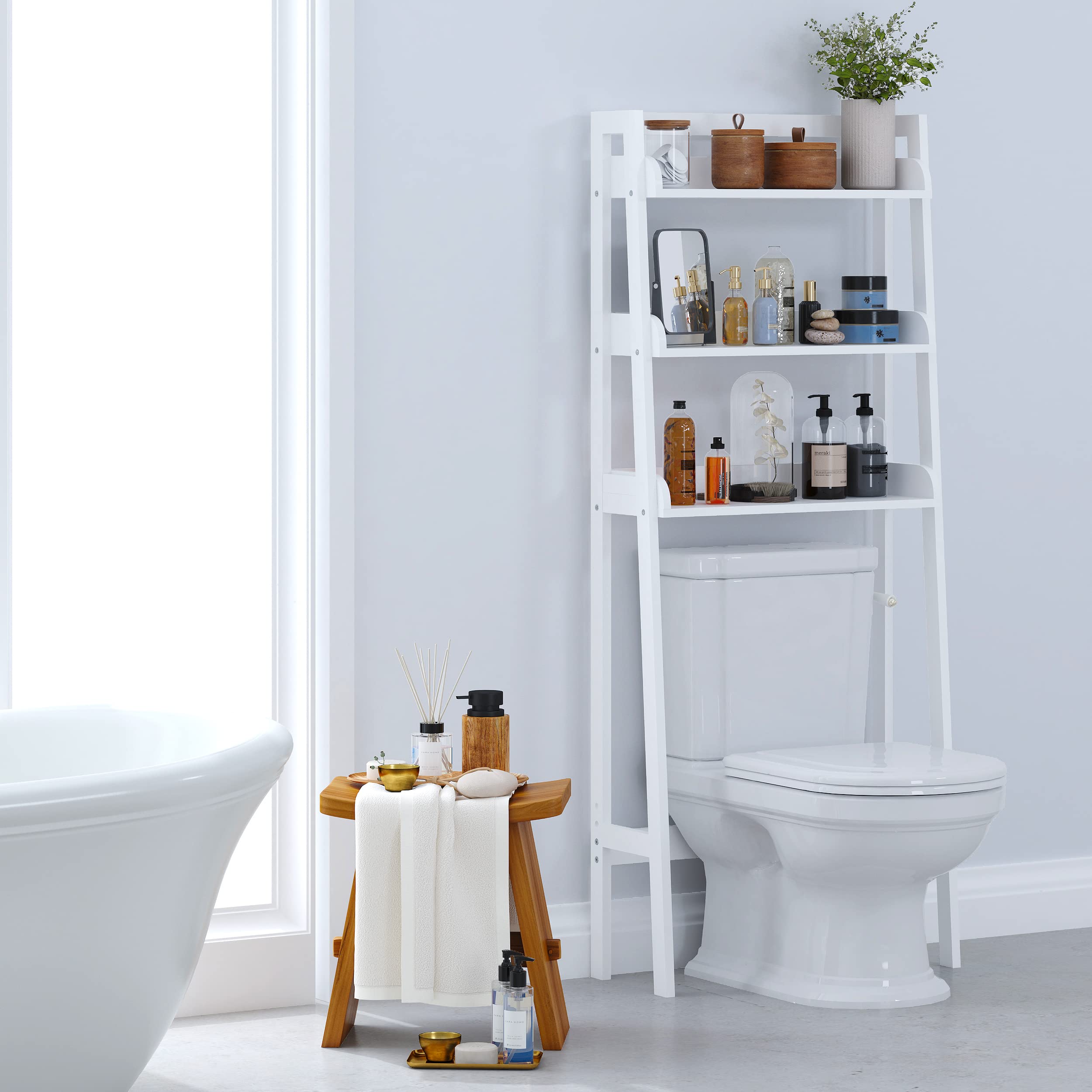 UTEX Over The Toilet Storage Shelf, 3-Tier Over Toilet Bathroom Organizer, Above Toilet Shelves Rack (White) - Image 7