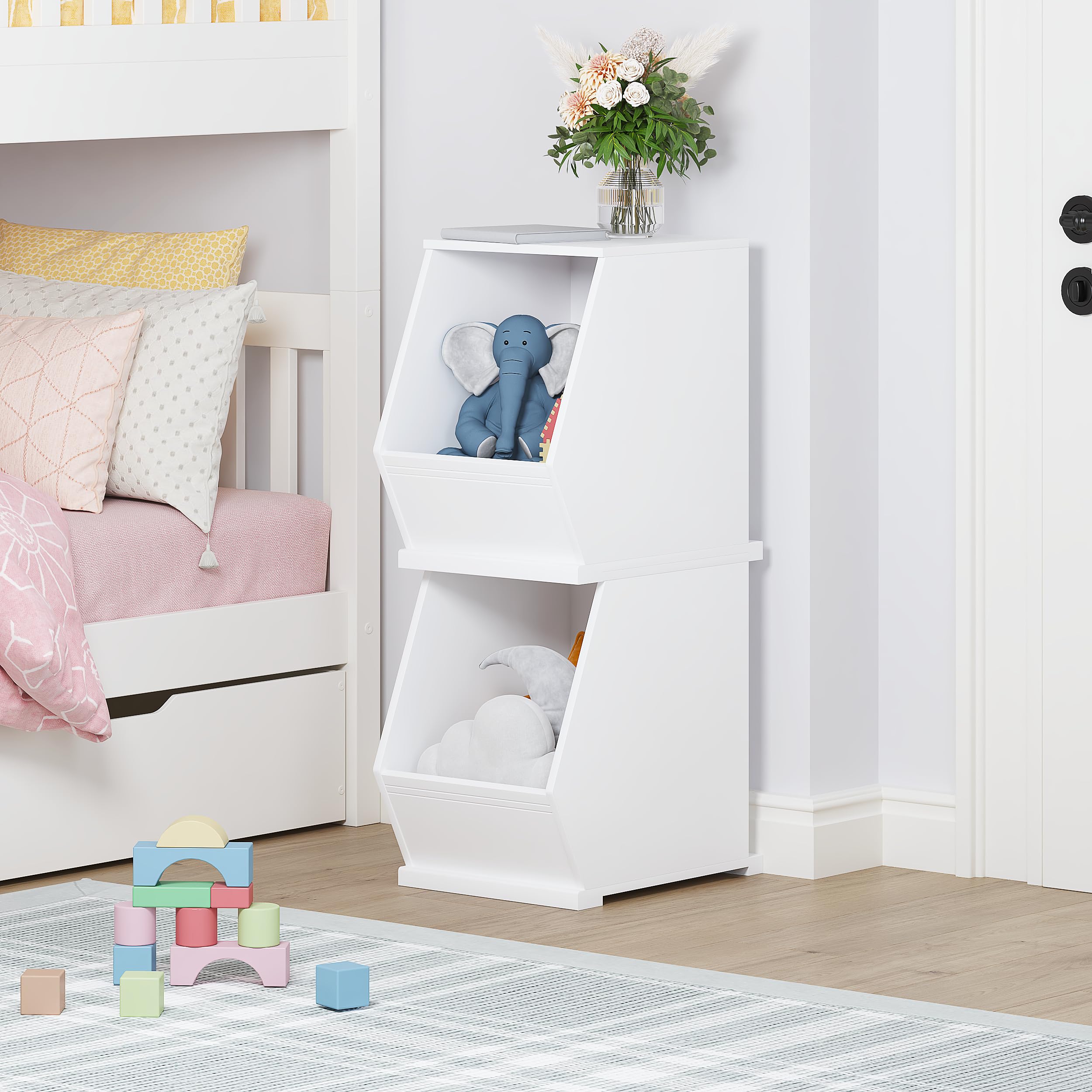 UTEX Toy Storage Organizer for Kids, Stackable Toy Storage Cabinet, Wooden Cubby Toy Organizer, White Toy Shelf for Playroom, Bedroom, Living Room, Nursery, 1 Cubby - Image 4