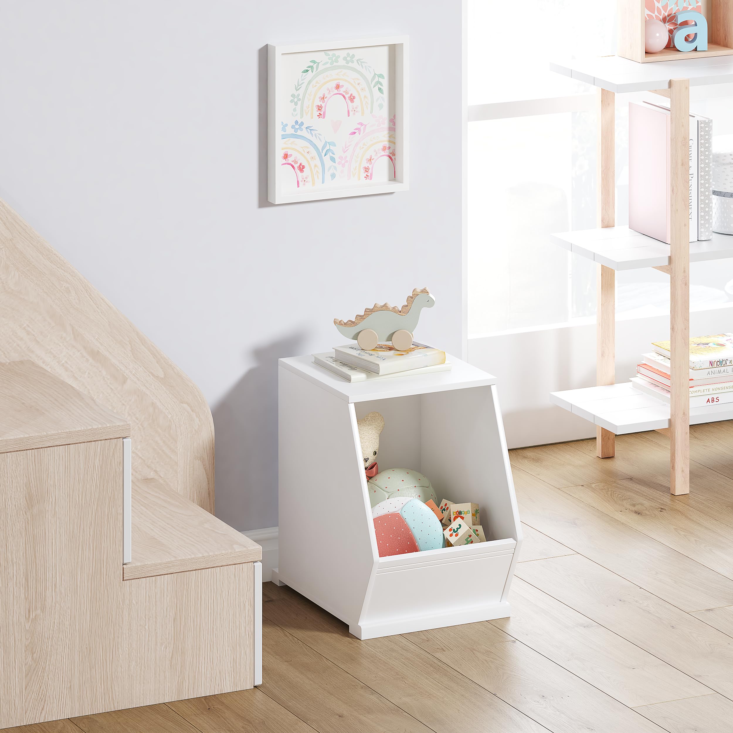 UTEX Toy Storage Organizer for Kids, Stackable Toy Storage Cabinet, Wooden Cubby Toy Organizer, White Toy Shelf for Playroom, Bedroom, Living Room, Nursery, 1 Cubby - Image 5